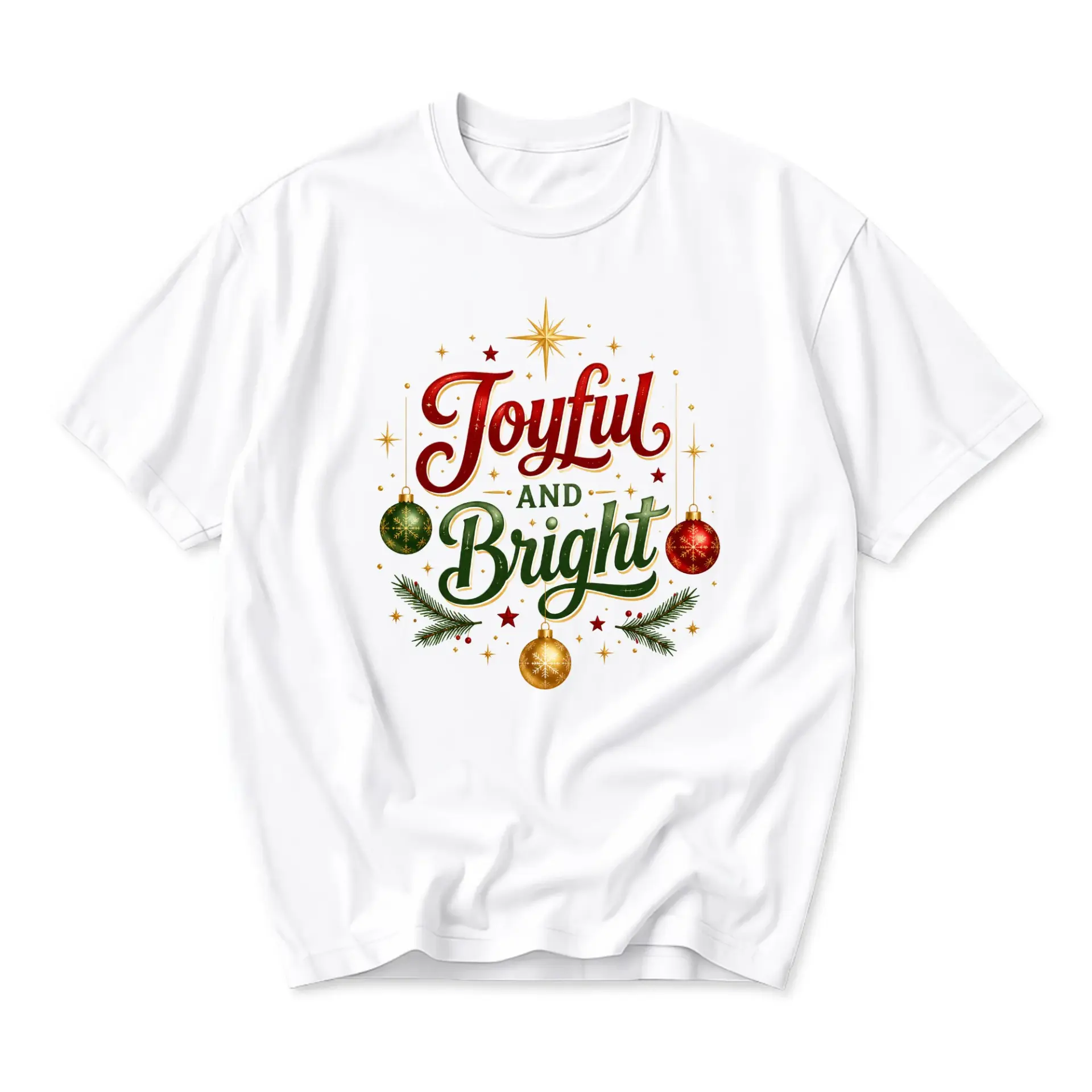 Graphic Tee Joyful and Bright Holiday Season Shirt Festive Winter Apparel Unisex Crew Neck Casual Cotton Top