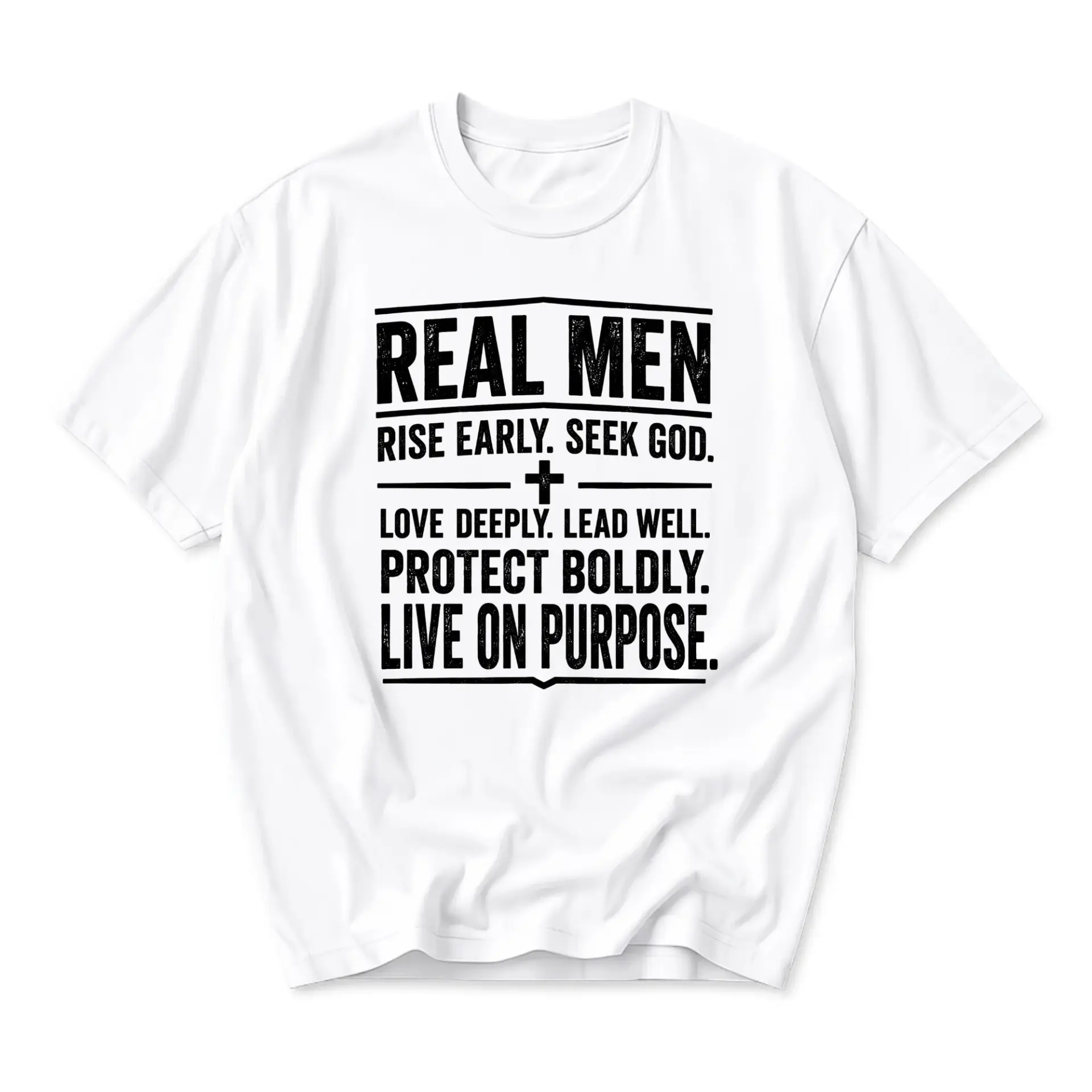 Graphic Tee Real Men Rise Early Seek God Inspirational Quote Unisex Casual Crew Neck T-Shirt Short Sleeve Apparel