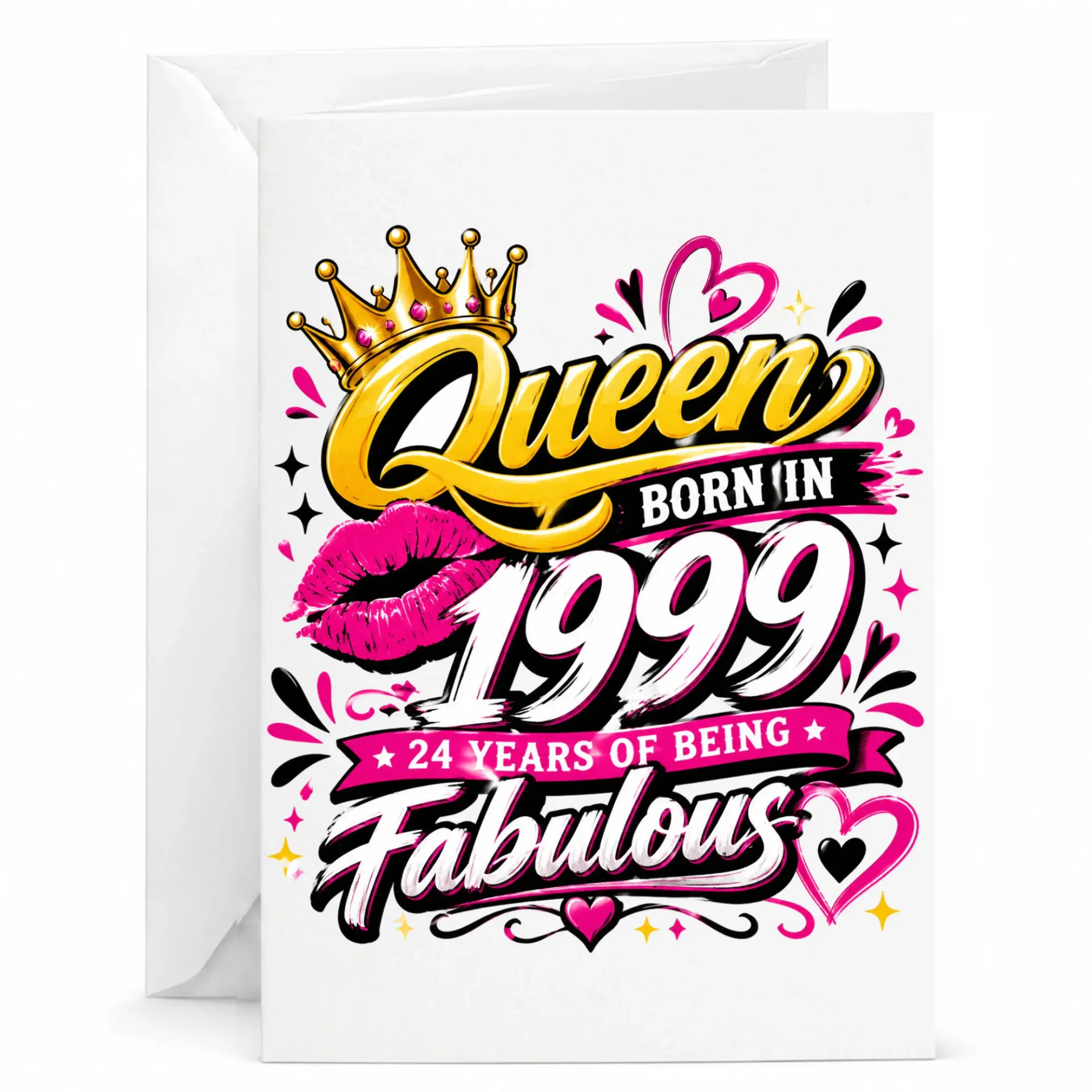 Birthday Card Queen Born in 1999 24 Years of Being Fabulous Greeting Card with Envelope for Milestone Birthday Celebration