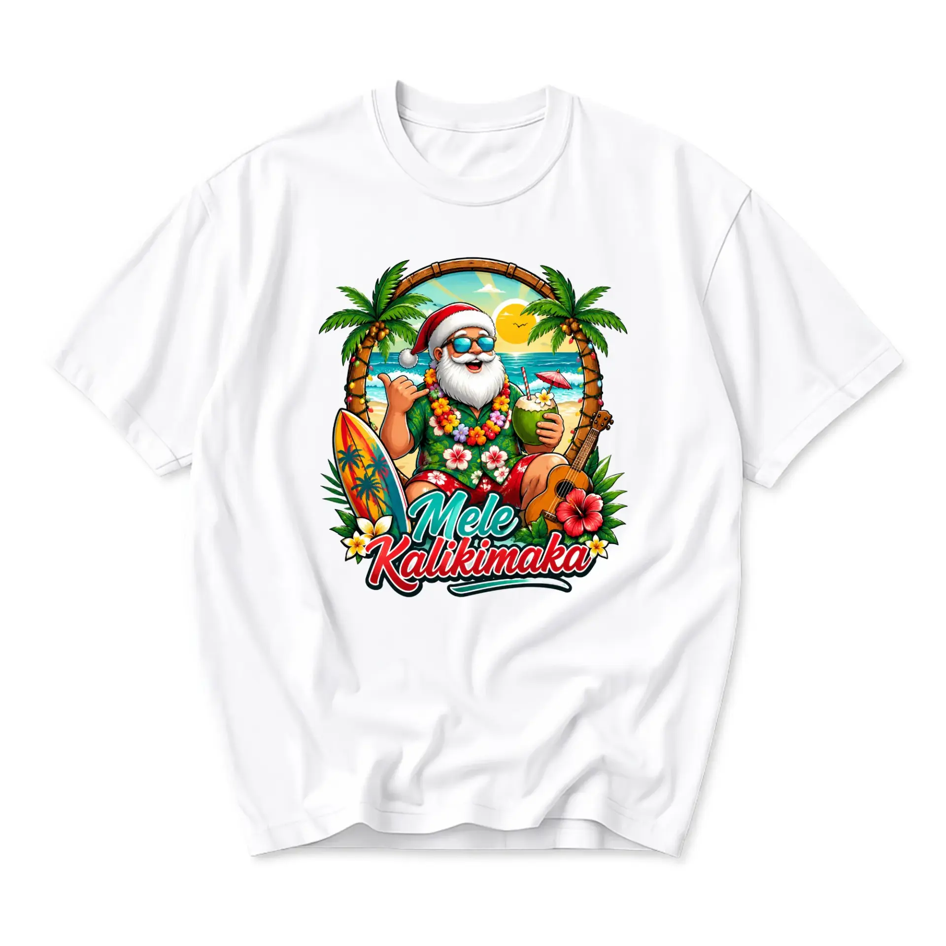 Graphic Tee Tropical Christmas Shirt for Men and Women Humorous Holiday Santa Island Apparel White Cotton