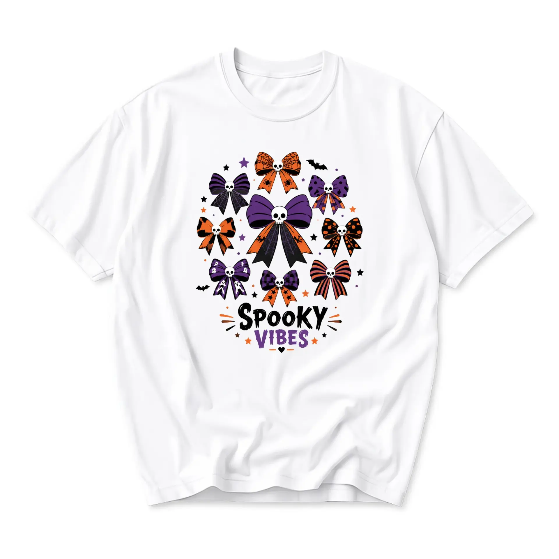 Graphic Tee Spooky Vibes Halloween Bows Illustration Unisex Short Sleeve Crew Neck Cotton Casual Everyday Apparel