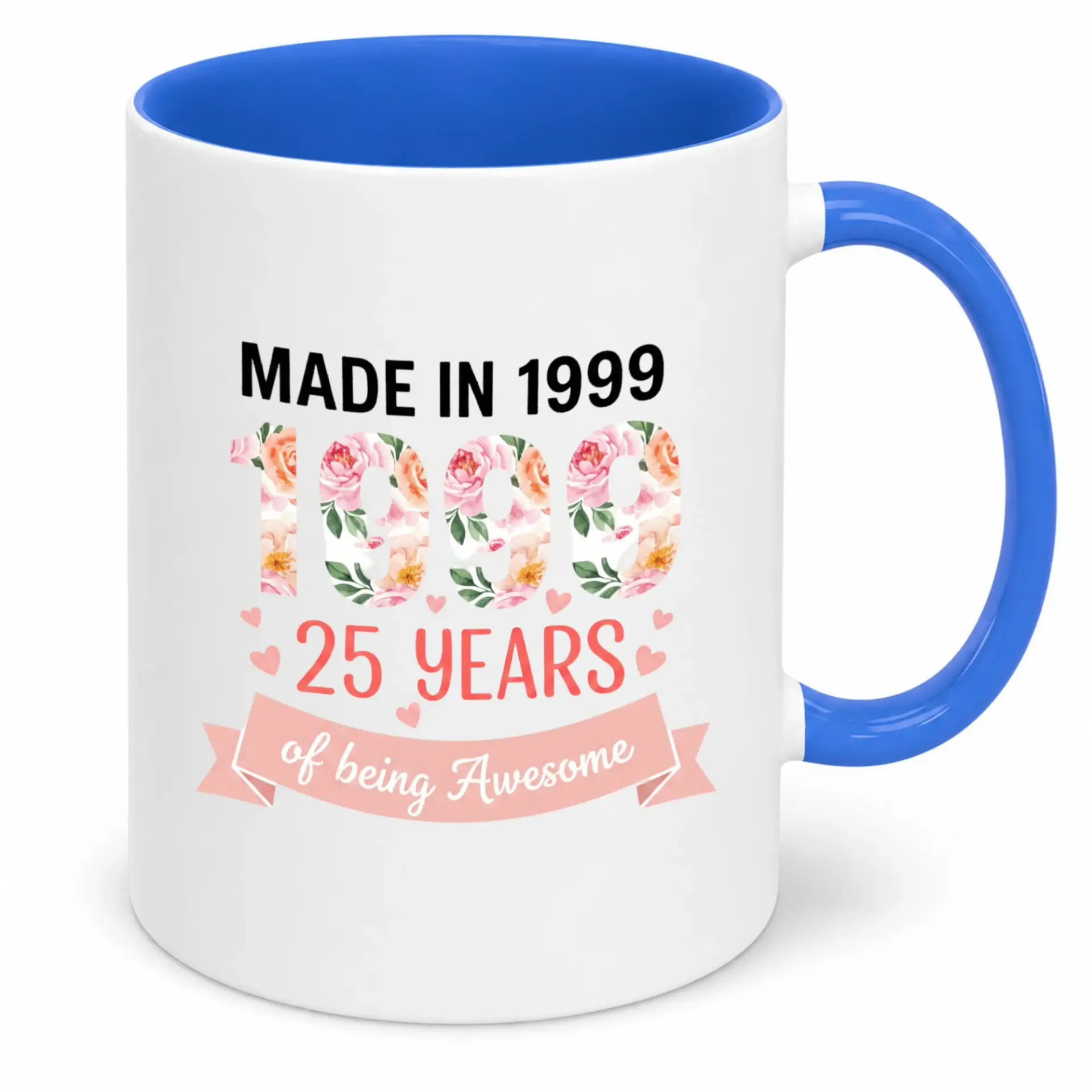 Ceramic Coffee Mug for 25th Birthday Celebration 1999 25 Years of Being Awesome Floral Design Unique Anniversary Drinkware Gift