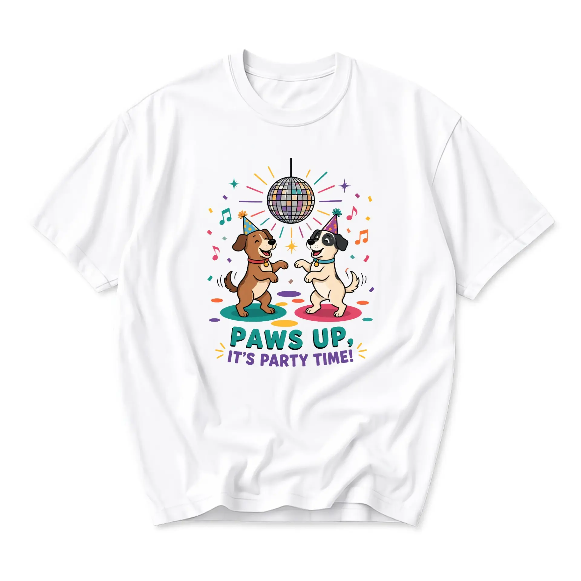 Graphic Tee It Is Party Time Funny Dog Shirt Cute Dancing Puppies Disco