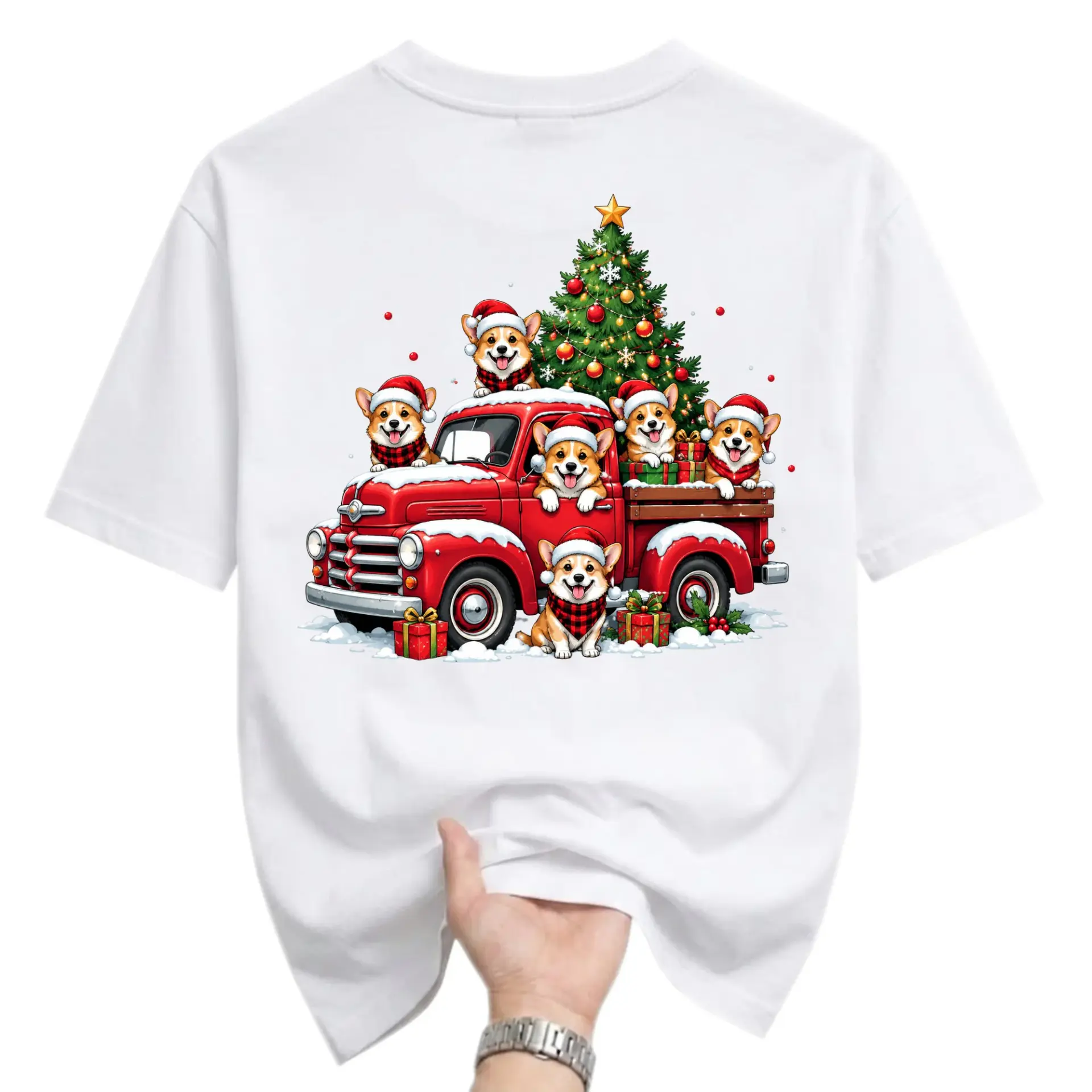 Graphic Tee Featuring Cute in Truck with a Decorated Christmas Tree for