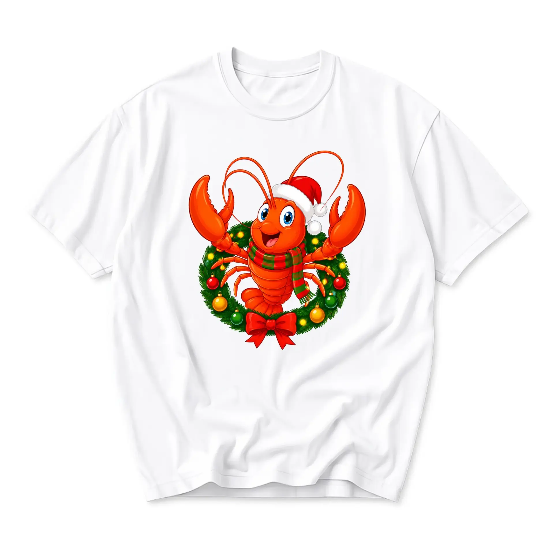 Funny Shirt Holiday Lobster Graphic Tee Seasonal Casual Crew Neck Unisex Short Sleeve Cotton Blend T-Shirt
