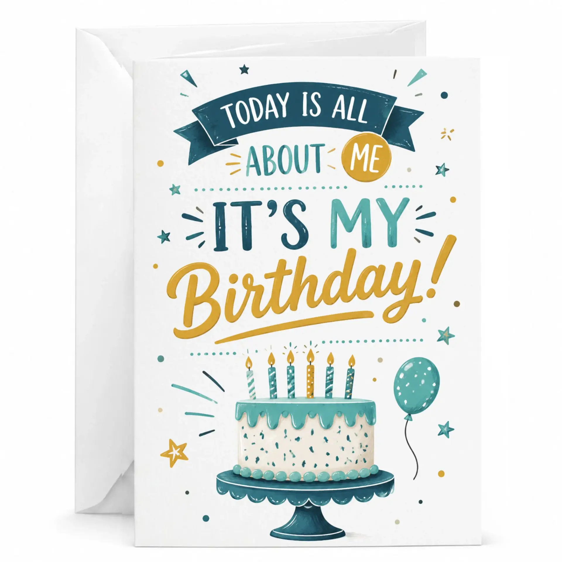 Funny Birthday Card Today Is All About Me Greeting Card with Envelope, Whimsical Celebration Design for Special Day