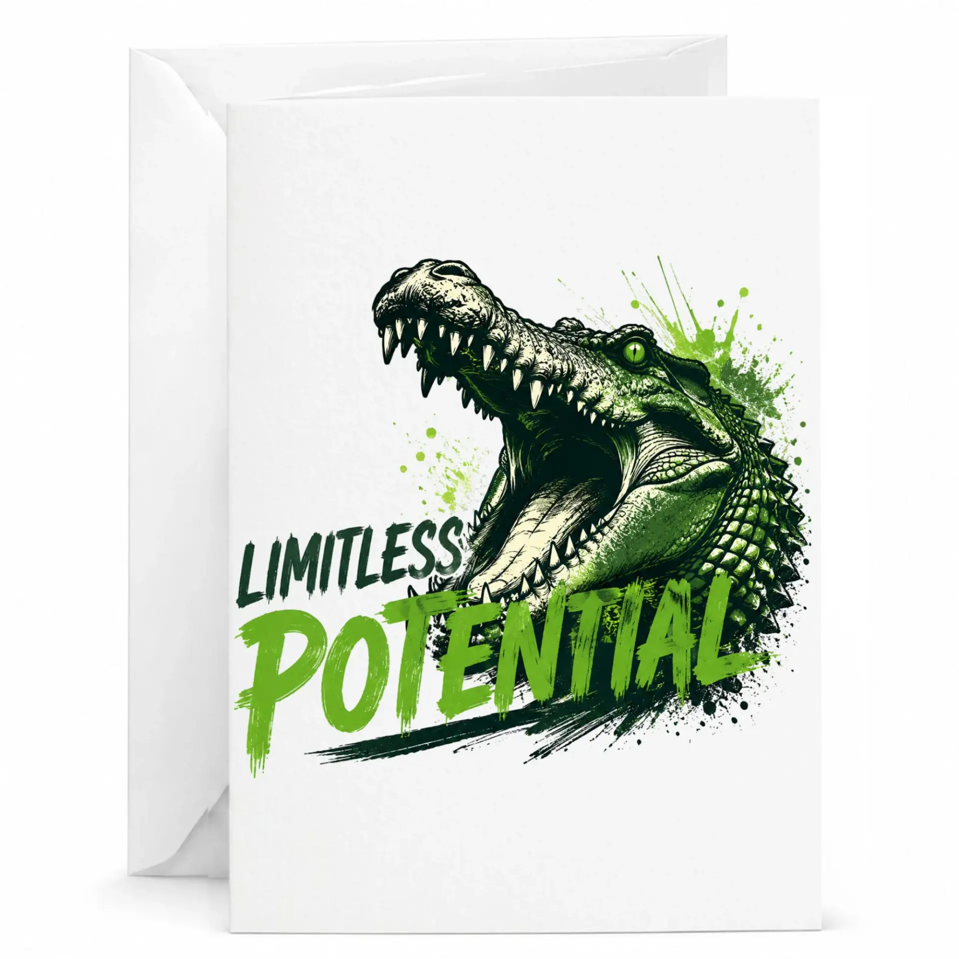 Greeting Card Limitless Potential Crocodile Illustration Funny Motivational Stationery for Friends and Family Members
