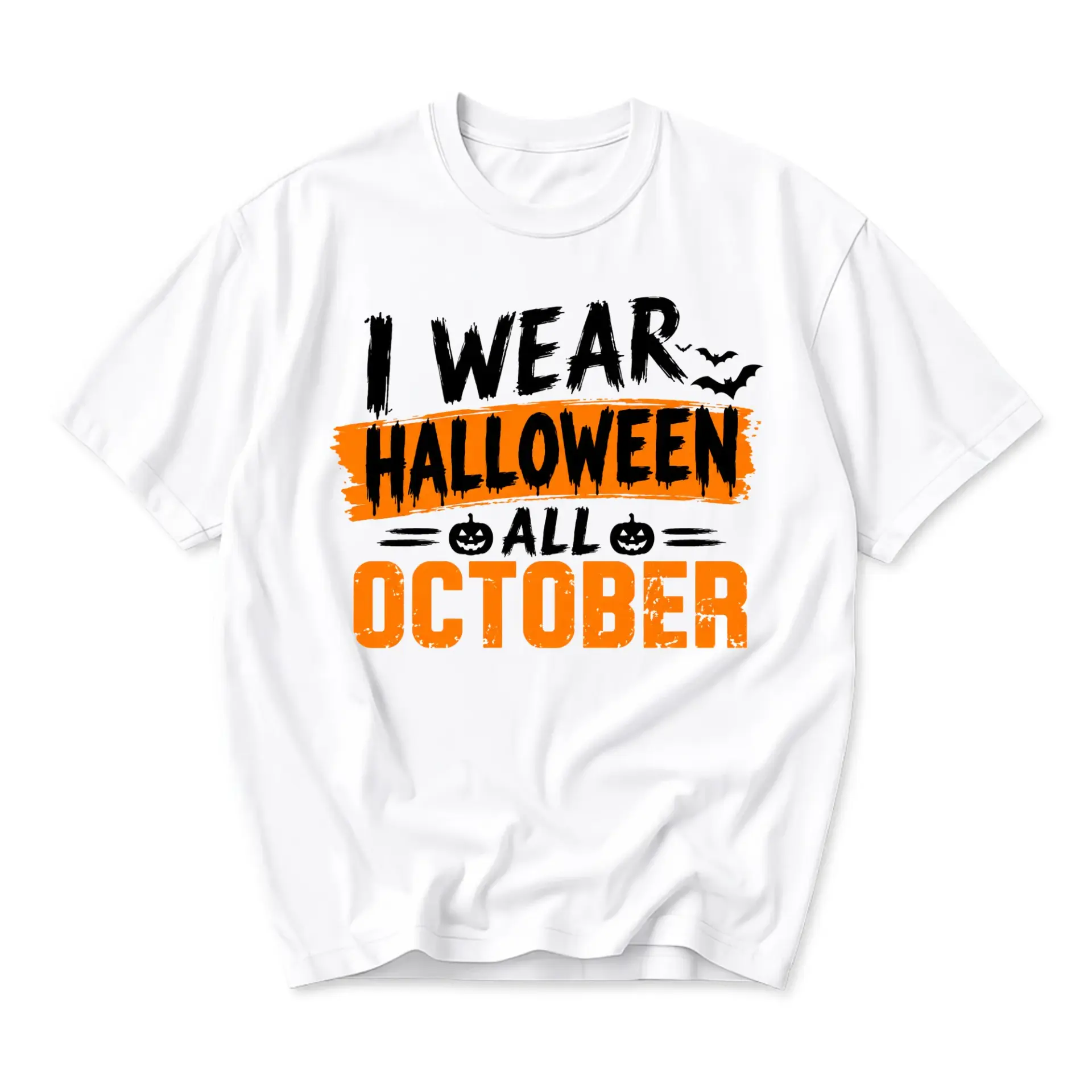 Funny Shirt I Wear Halloween All October Graphic Tee Unisex Casual Apparel for Fall Season Holiday Celebration Enthusiasts