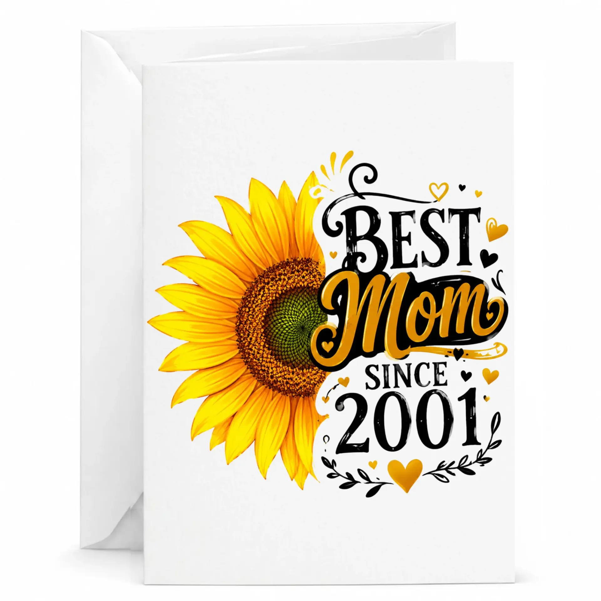 Greeting Card Best Mom Since 2001 Sunflower Design Floral Appreciation Stationary for Special Anniversary Celebration