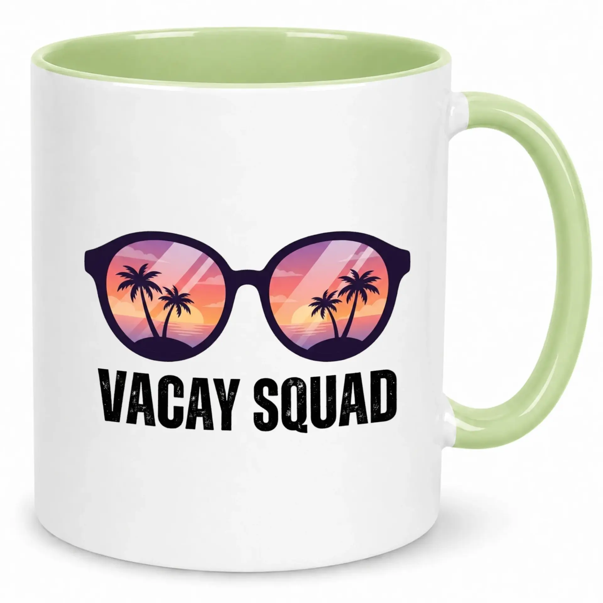 Funny Ceramic Coffee Mug Vacay Squad Tropical Beach Sunset Sunglasses Design Drinkware for Travel Lovers Friends Family, 11oz or 15oz