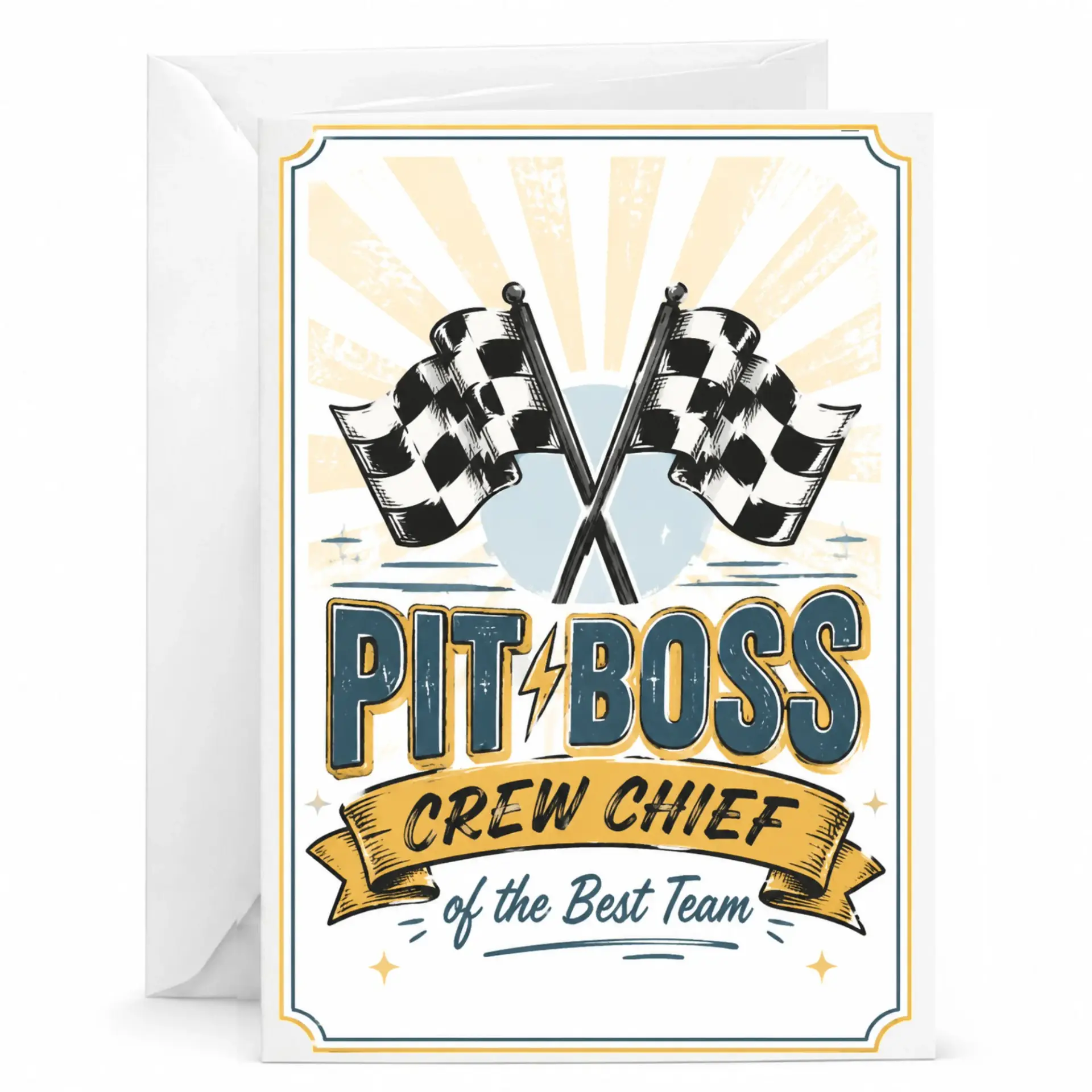 Pit Boss Crew Chief Greeting Card for Racing Enthusiasts Professional Achievement Appreciation Gift with Envelope