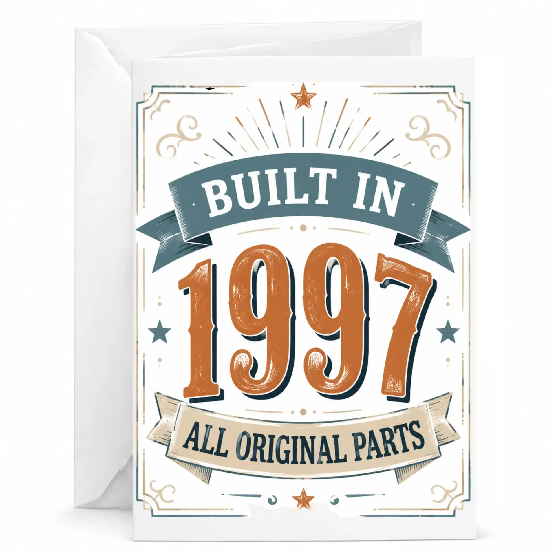 Birthday Card Built in 1997 All Original Parts Vintage Style Greeting Card for Milestone Celebration 5x7 Inches