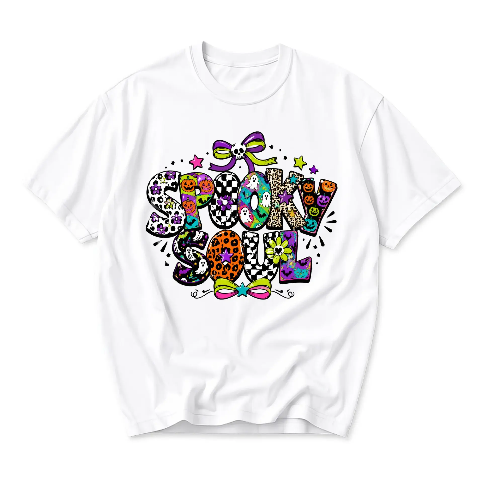 Graphic Tee Spooky Soul Print Unisex Casual Crew Neck T-Shirt for Everyday Wear and Seasonal Holiday Style