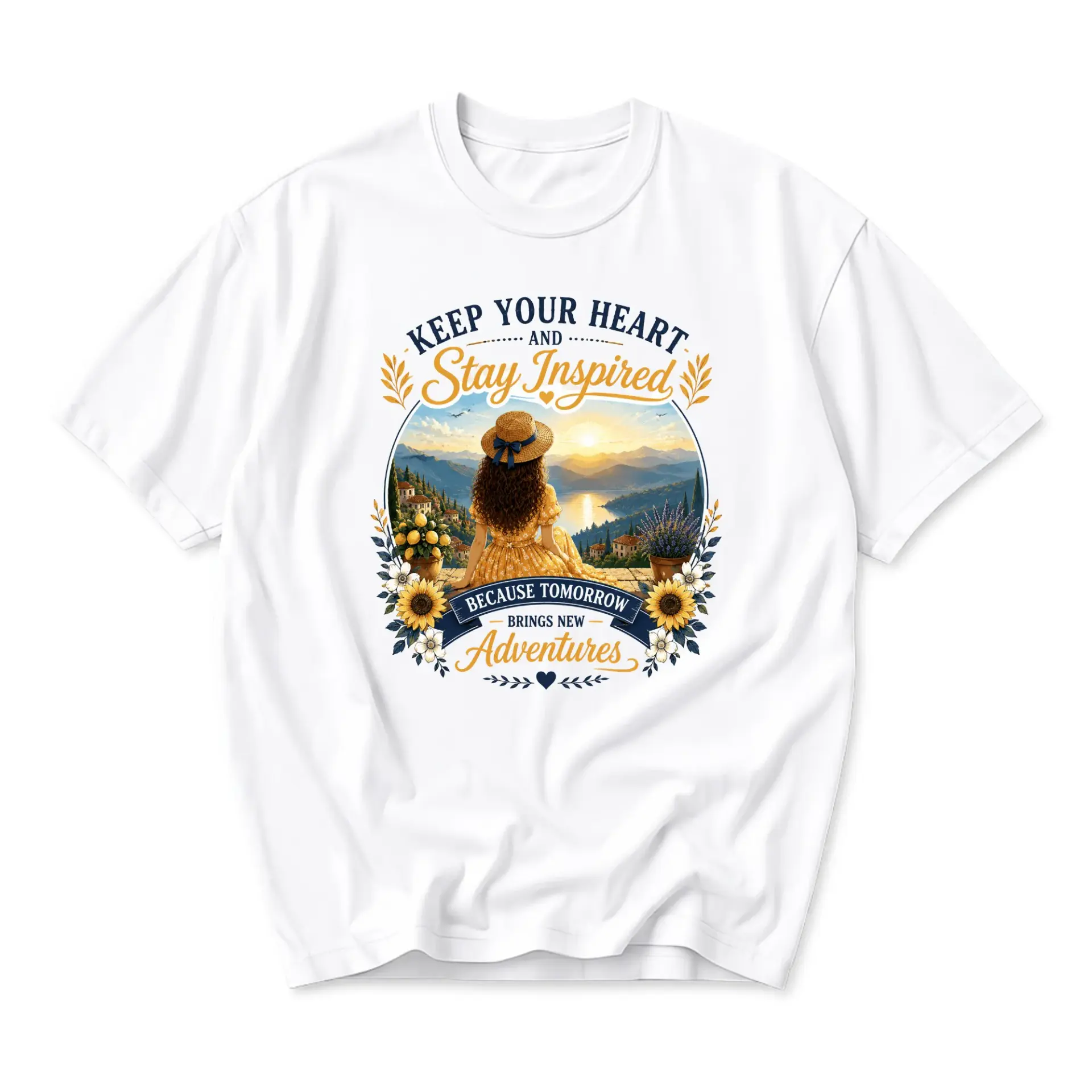 Graphic Tee Keep Your Heart and Stay Inspired Scenic Landscape Print Unisex Crew Neck Casual Cotton Blend T-Shirt