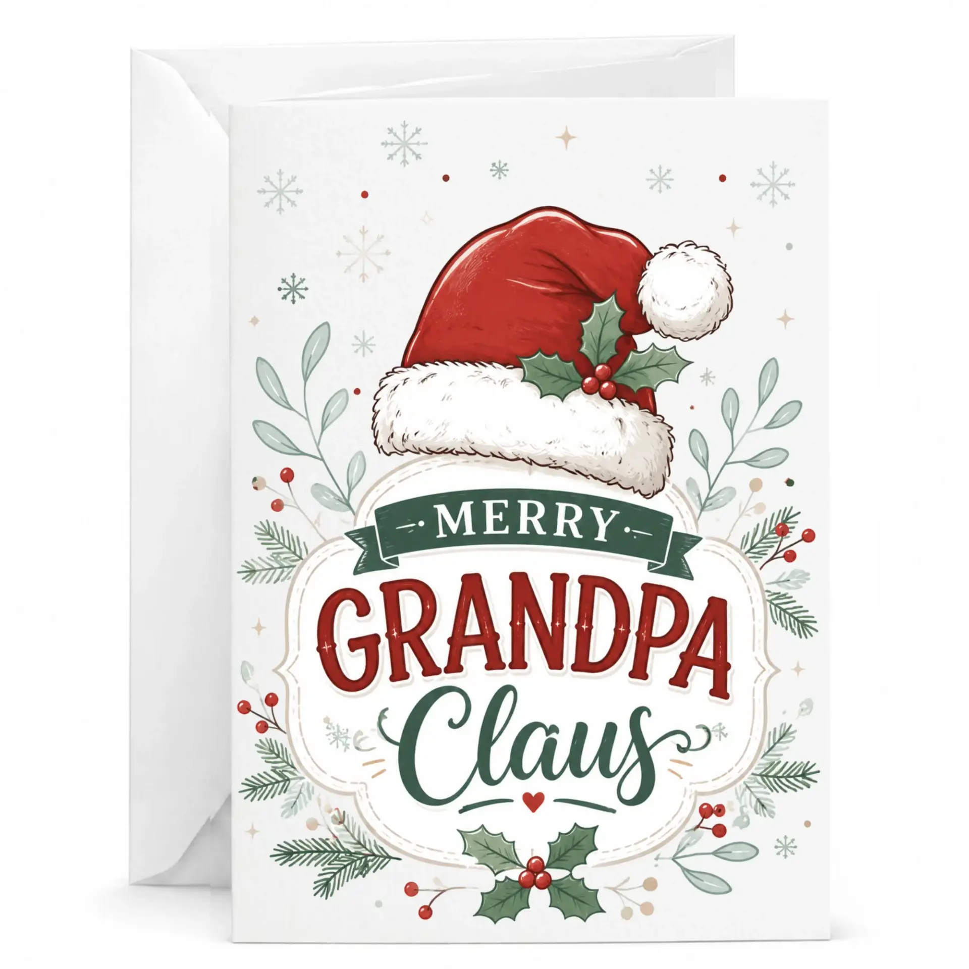 Greeting Card for Grandpa Merry Grandpa Claus Holiday Festive Season Greeting with Santa Hat Design and Envelope