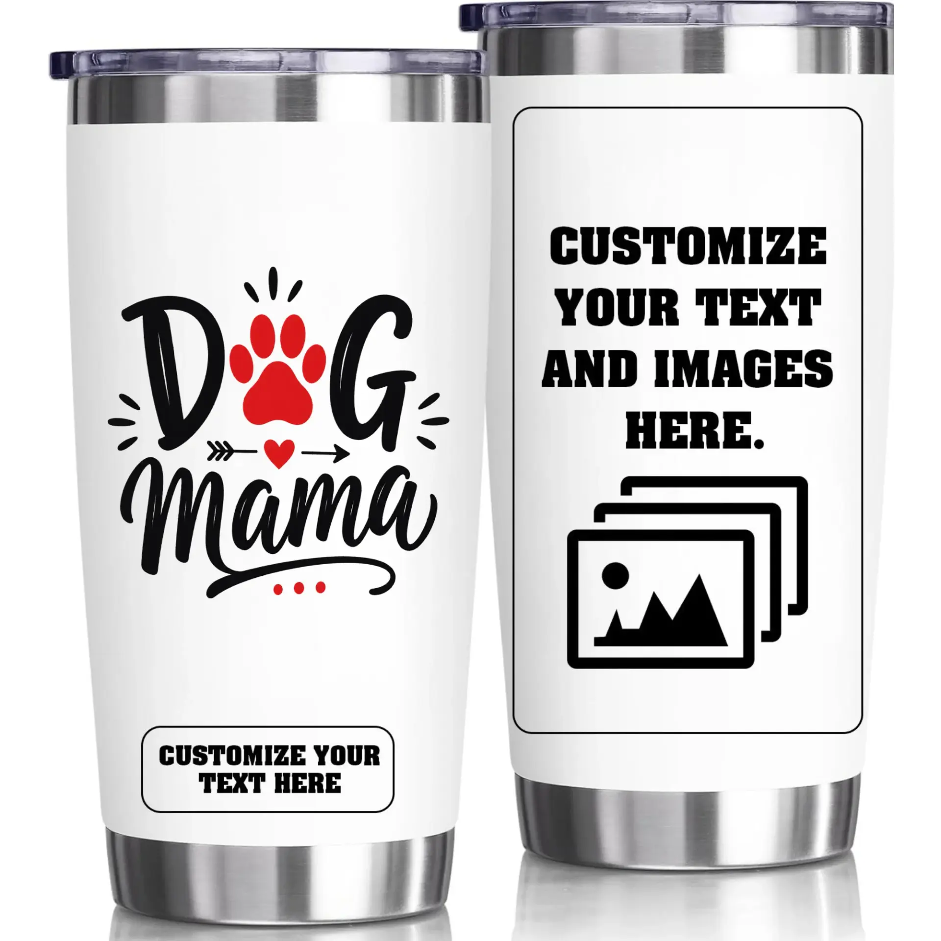Stainless Steel Tumbler Dog Mama Design 20oz Vacuum Insulated Travel Cup with Customizable Template Area