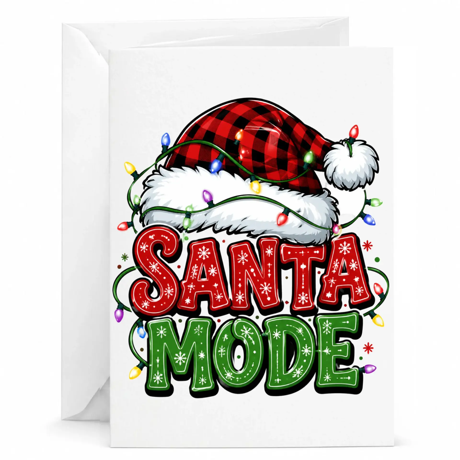 Greeting Card Santa Mode Buffalo Plaid Holiday Design Festive Season Stationery 5x7 Inches Folded Blank Card