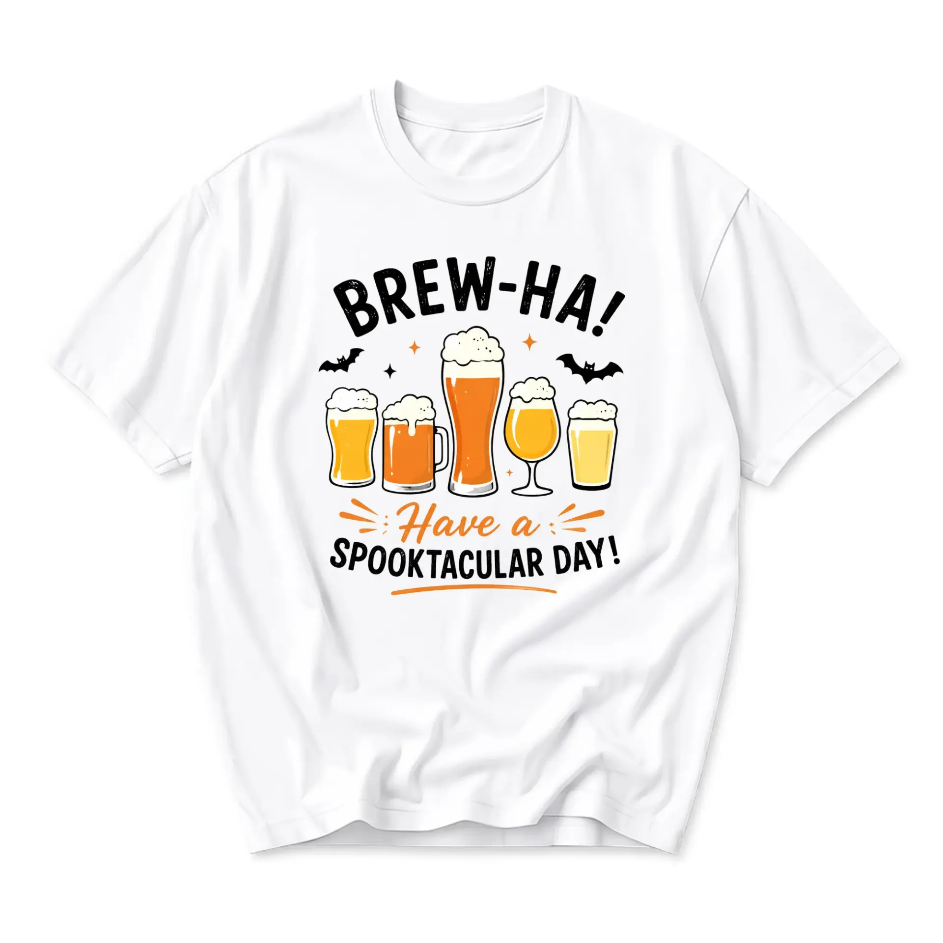 Funny Shirt Brew-Ha Graphic Tee Spooktacular Day Beer Theme Casual Unisex Crew Neck Short Sleeve Cotton Apparel