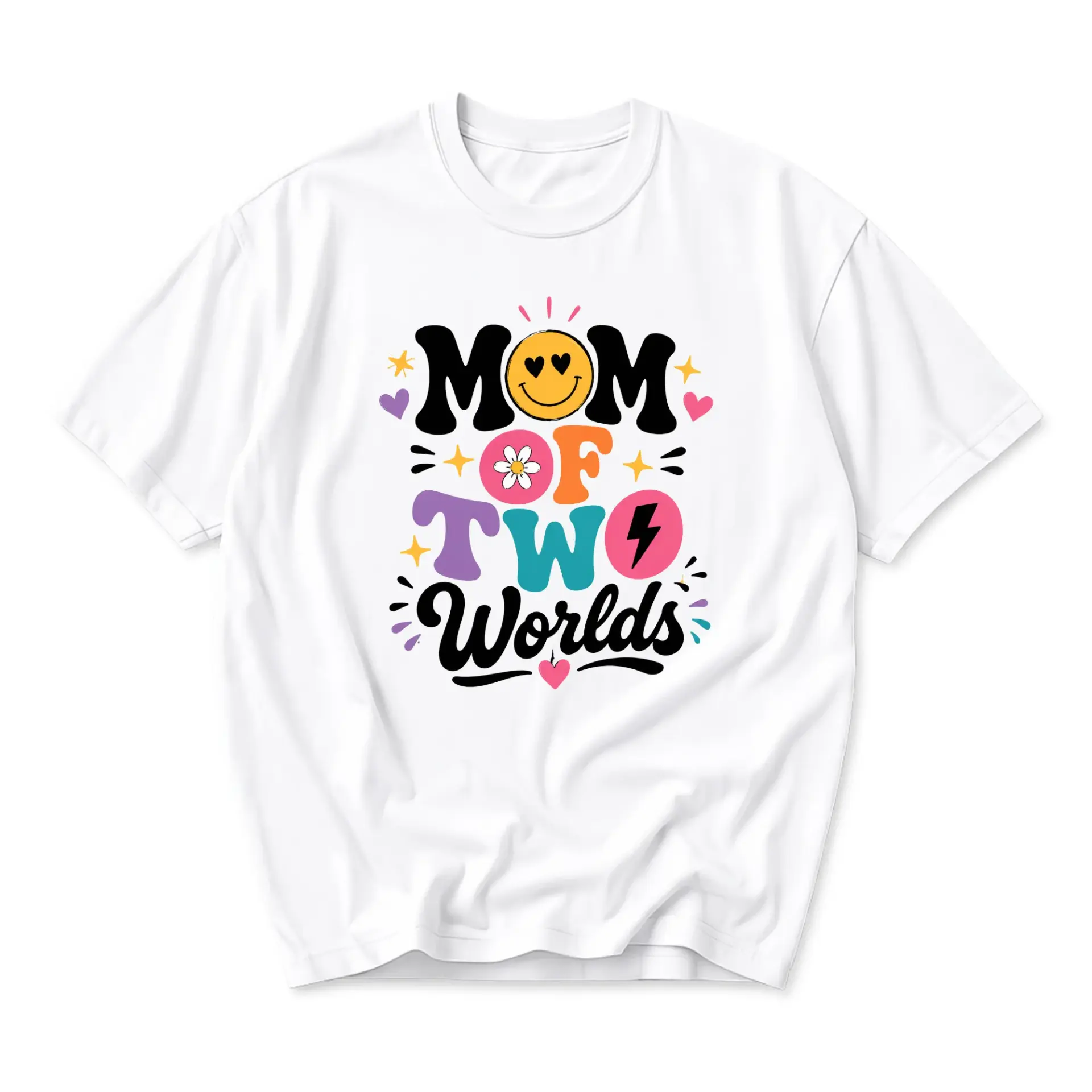 Graphic Tee Mom of Two Worlds Retro Aesthetic Unisex Crew Neck T-Shirt
