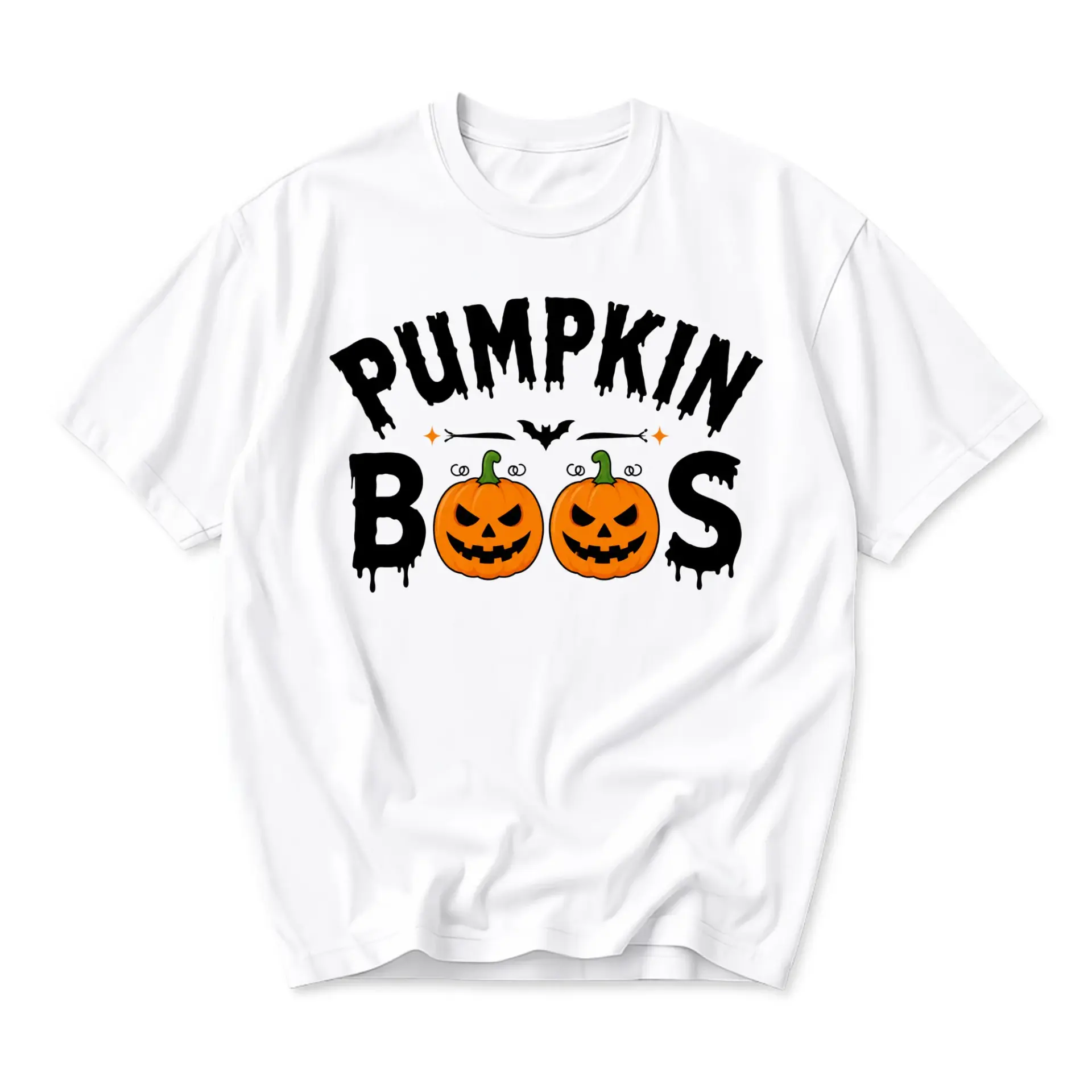 Funny Shirt Pumpkin Boos Graphic Tee Fall Seasonal Halloween Unisex Crew Neck Casual Cotton Blend Short Sleeve Top