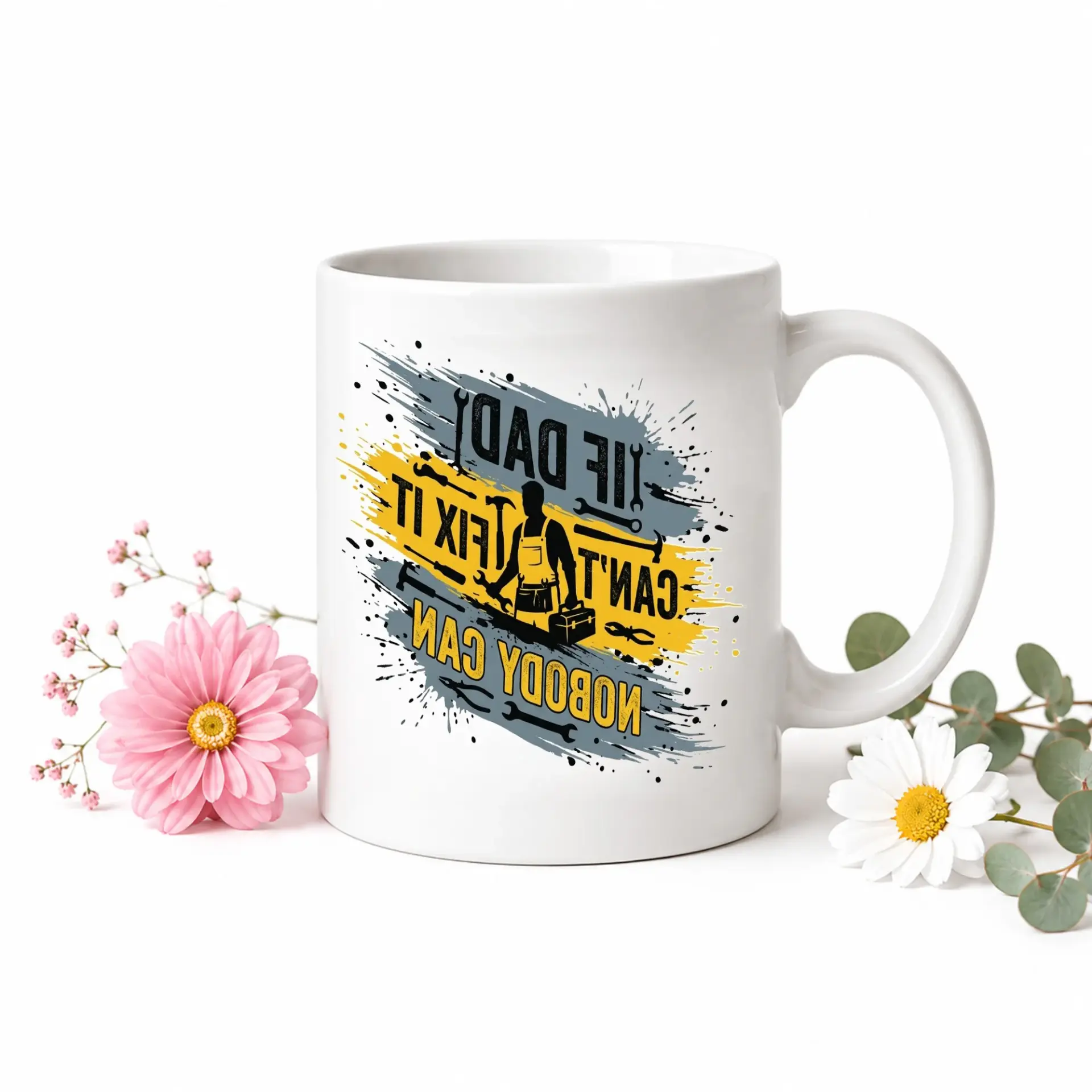 Funny Handyman Appreciation Coffee Mug Featuring Mechanic Tools Design and Enthusiastic Professional Slogan Statement
