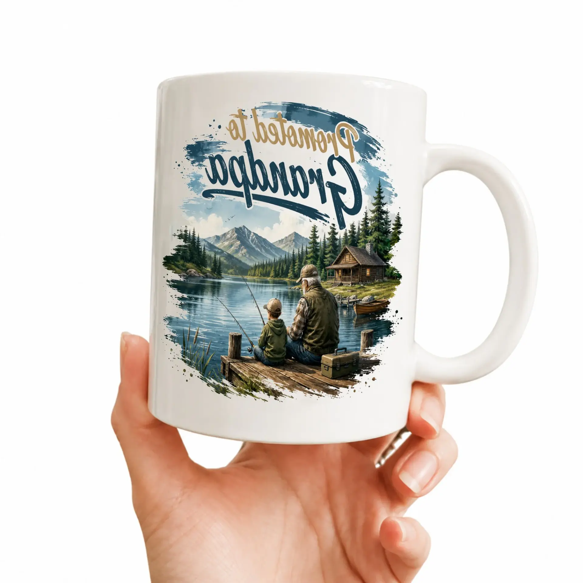 Heartwarming Promoted to Grandpa Ceramic Mug with Fishing Design for Morning Coffee and Tea Beverage Drinkware