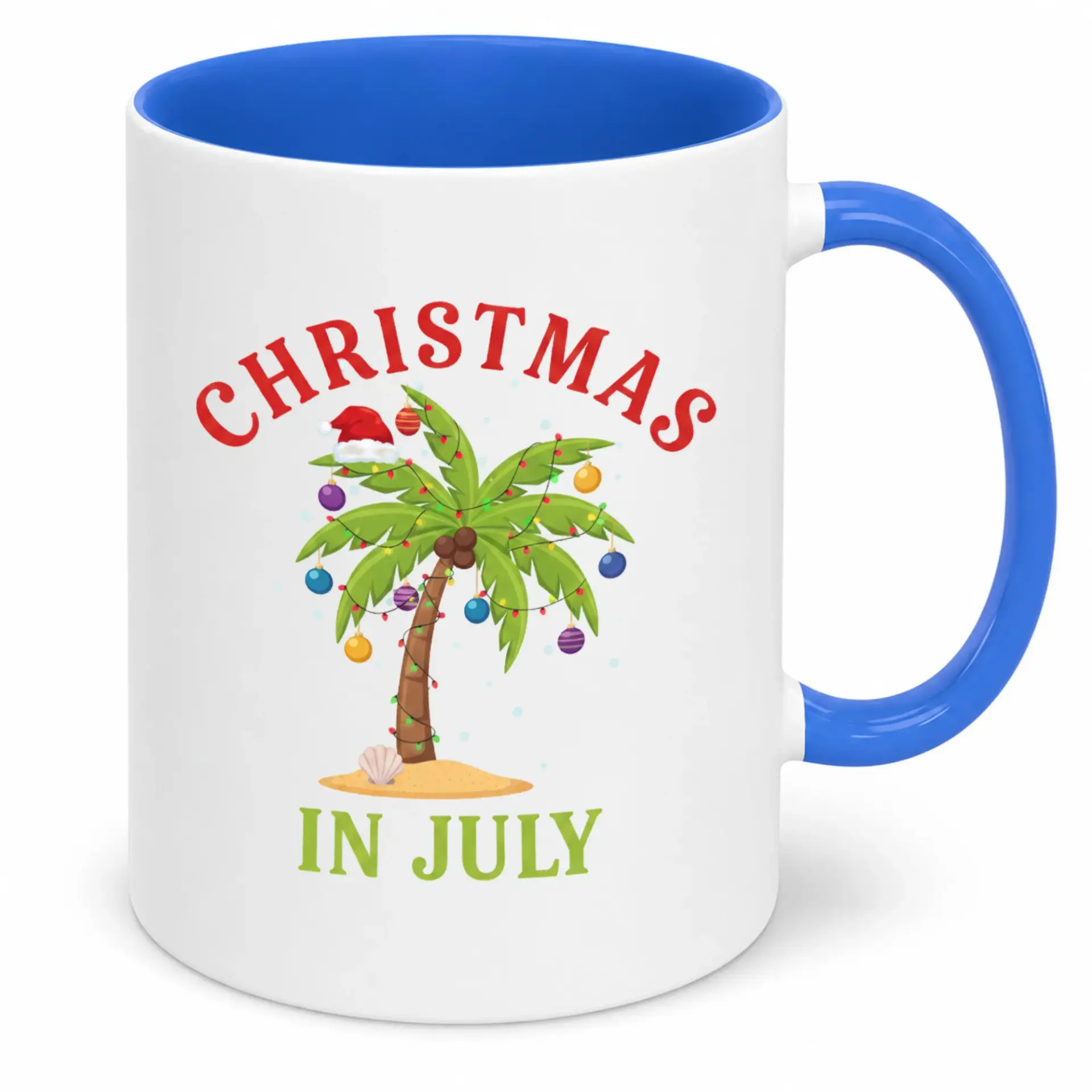 Funny Christmas in July Ceramic Coffee Mug with Festive Palm Tree Design, Summer Holiday Hot Beverage Cup for Seasonal Celebrations
