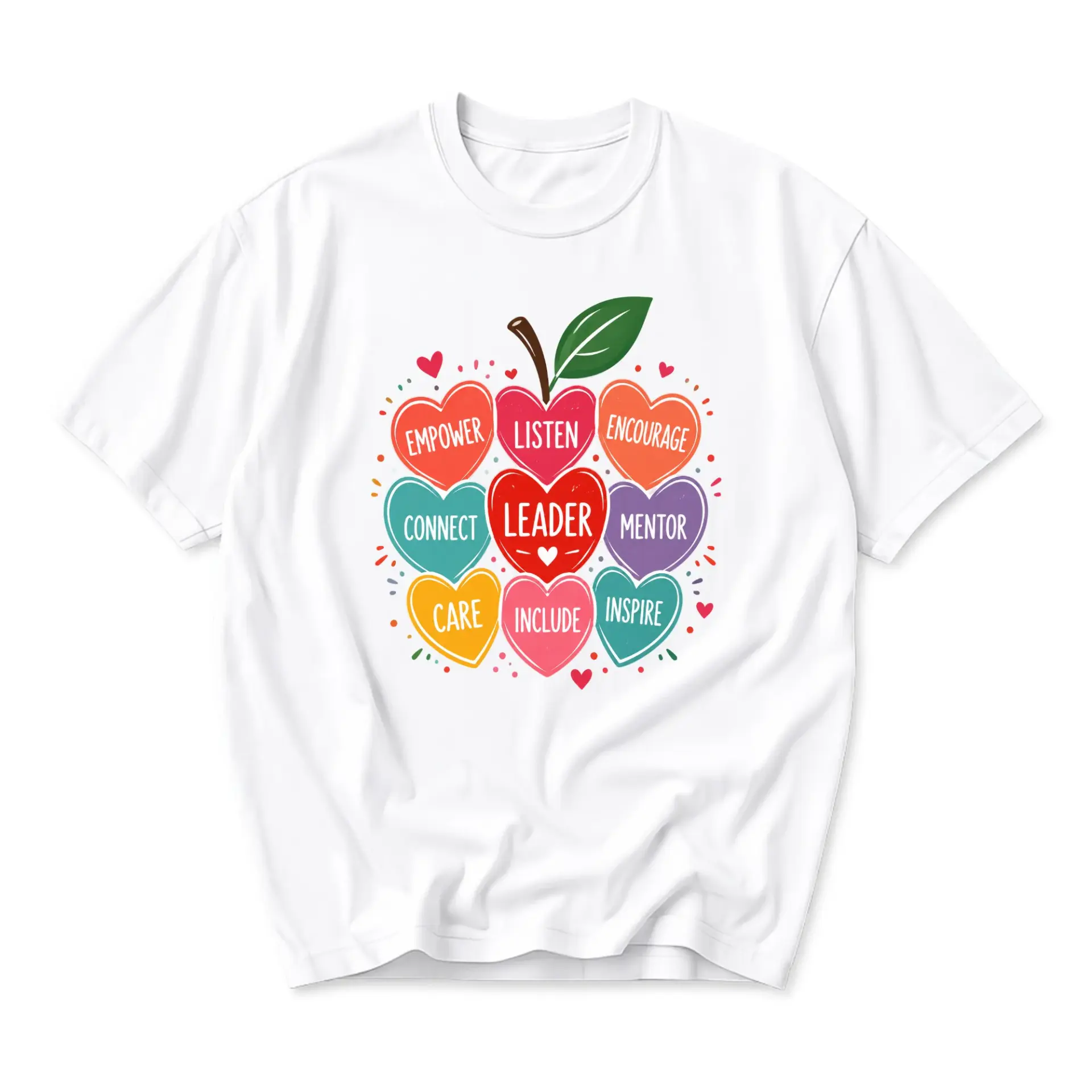Graphic Tee Leader Heart Apple Design Unisex Cotton Blend Short Sleeve Crew Neck Comfortable Everyday Casual Shirt