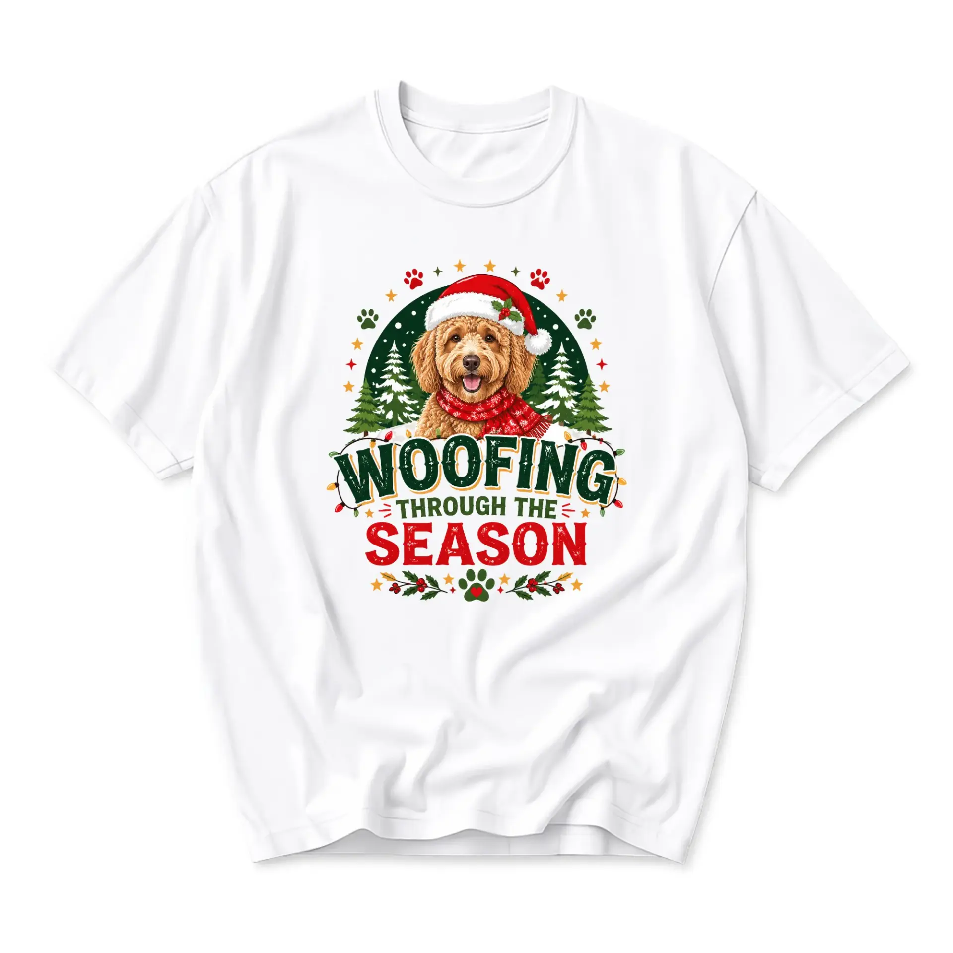 Graphic Tee Woofing Through the Season Holiday Print Unisex Crew Neck Soft