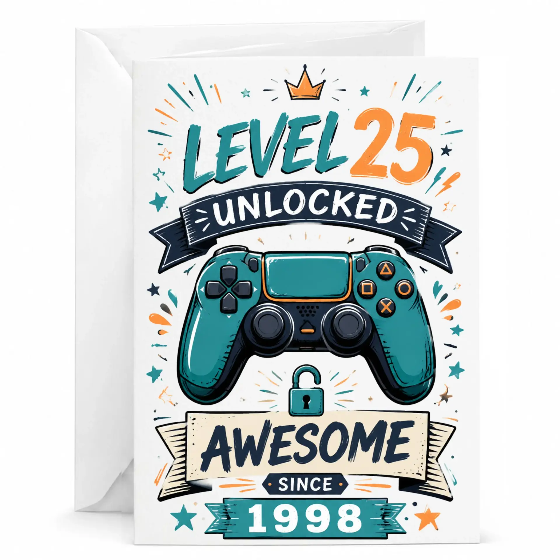 Funny Greeting Card Level 25 Unlocked Awesome Since 1998 Video Game Enthusiast Birthday Celebration Stationery