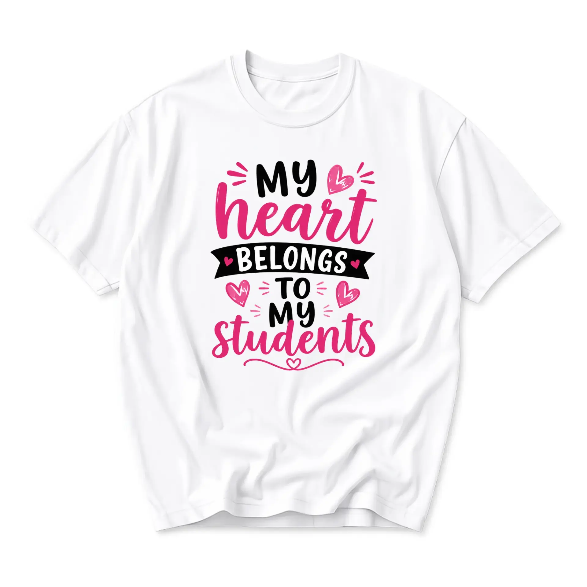 T-shirt My Heart Belongs to My Students Graphic Tee Casual Soft Cotton Unisex Crew Neck Shirt White Short Sleeve