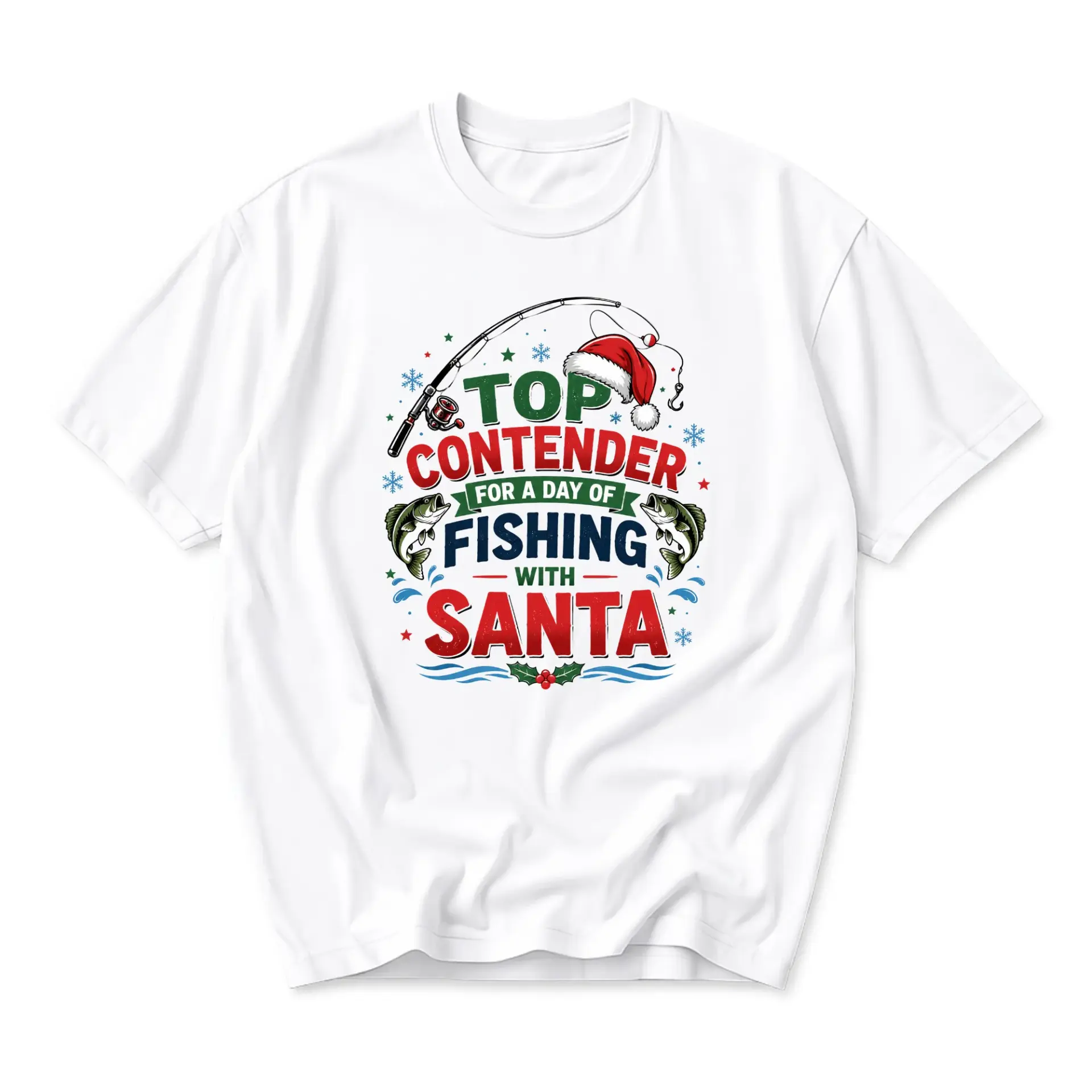 Funny Shirt Top for a Day of Fishing with Santa Graphic Tee Unisex Crew