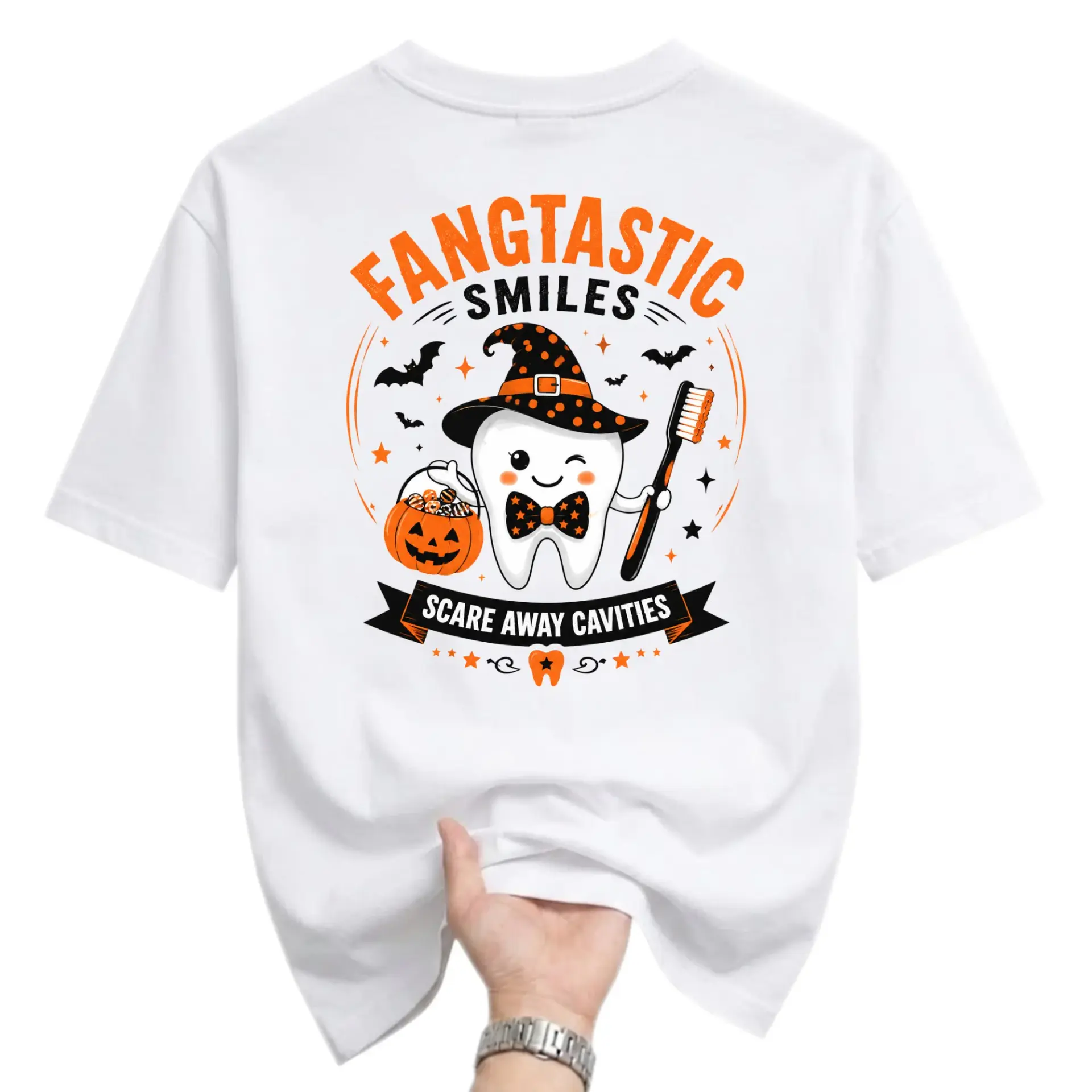 Funny Shirt Fangtastic Smiles Graphic Tee Unisex Crew Neck Short Sleeve Casual Cotton Blend Holiday Halloween Top