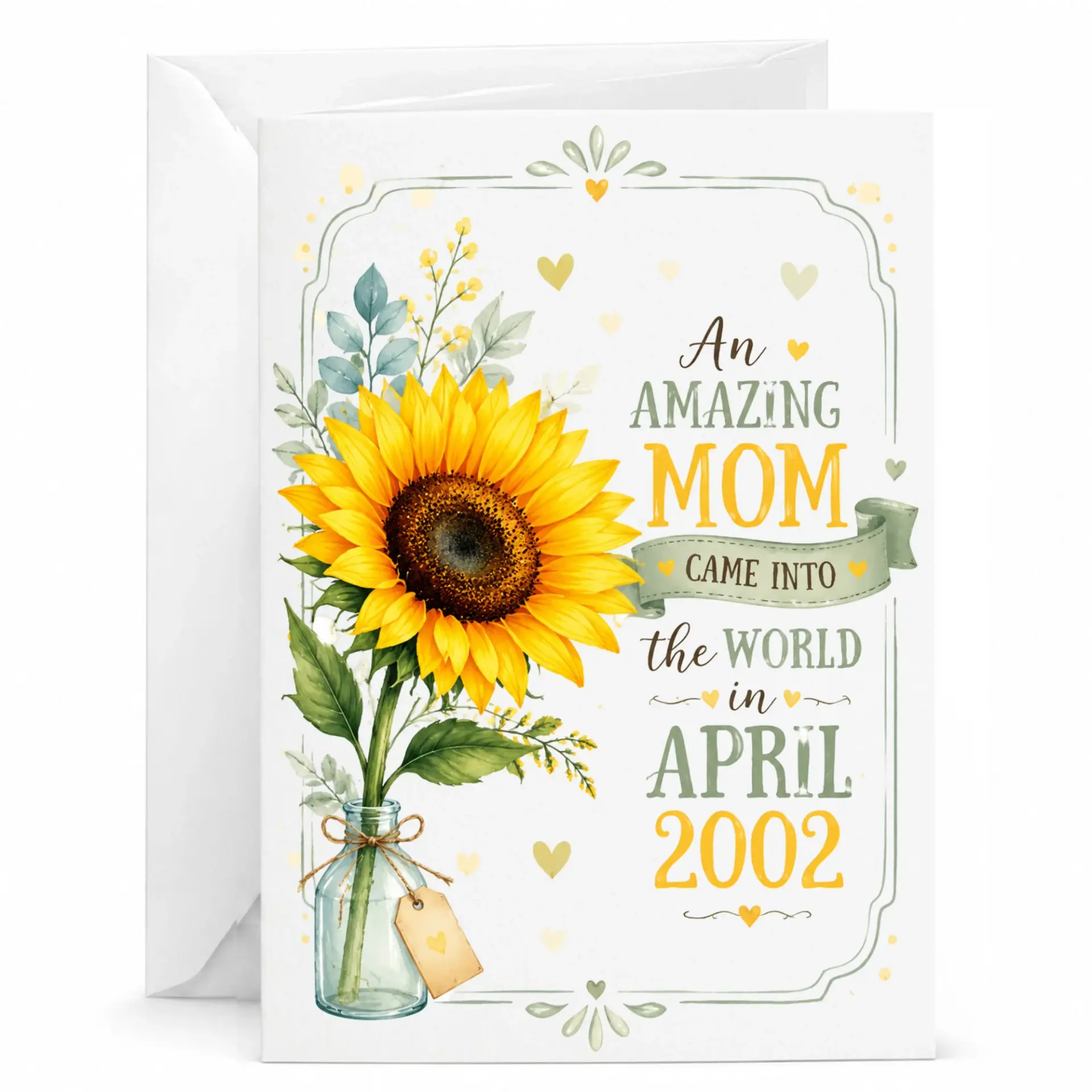 Greeting Card for Mom Birthday Gift Sunflower Design Vintage Floral Illustration Personalized April 2002 Keepsake Card