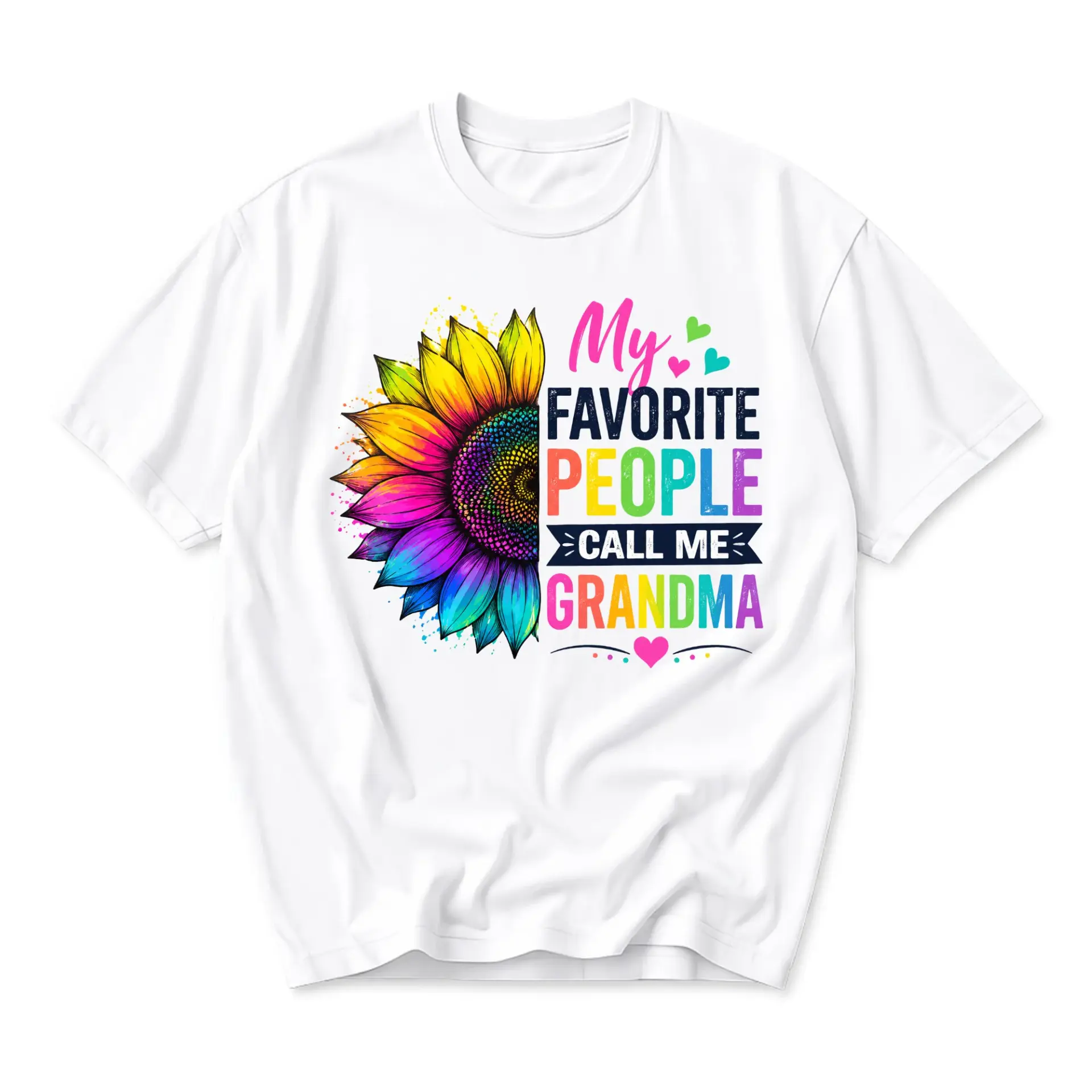 Graphic Tee My Favorite People Call Me Grandma Sunflower Design Casual
