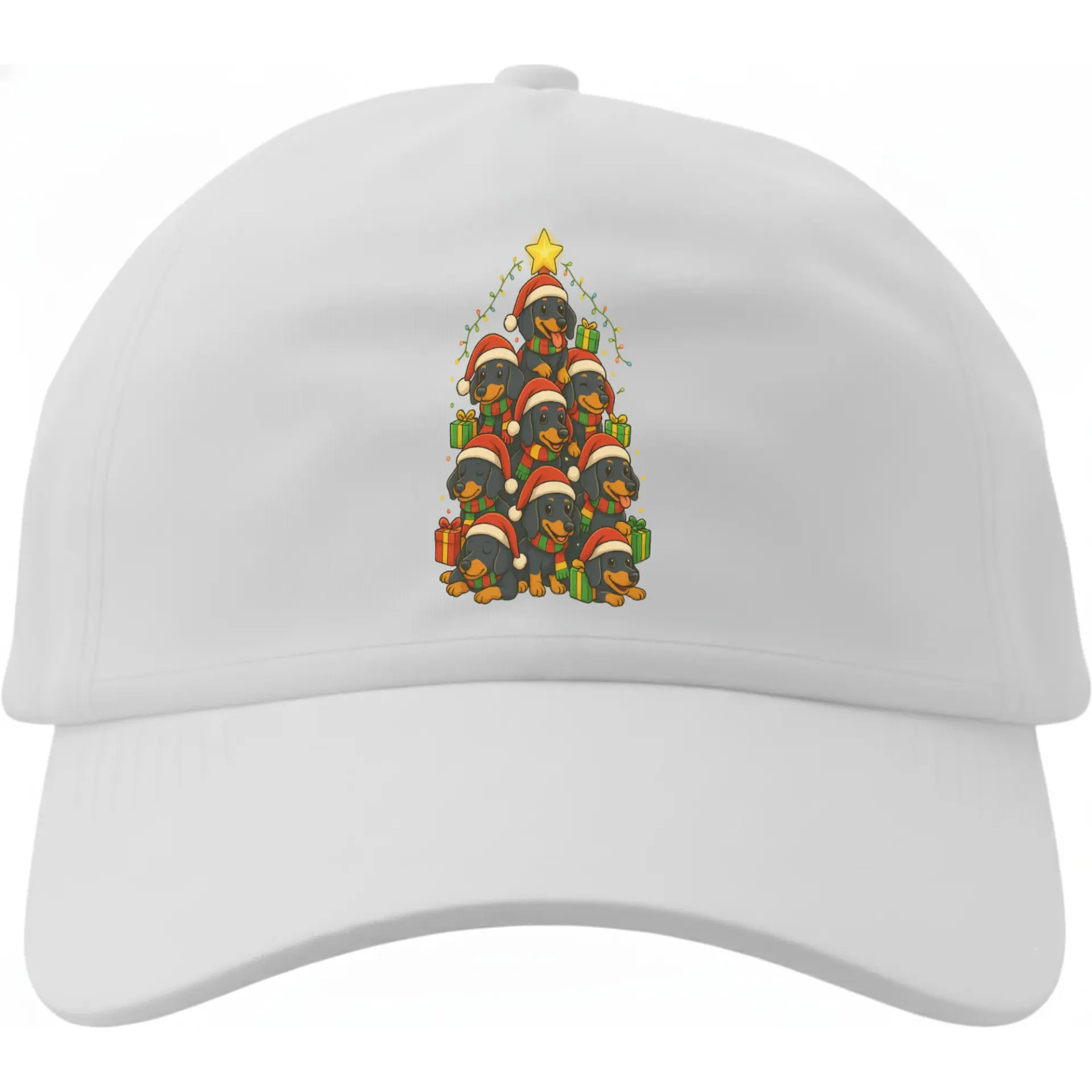 Dad Hat Baseball Cap Featuring a Whimsical Dachshund Christmas Tree Graphic for Seasonal Style and Daily Wear