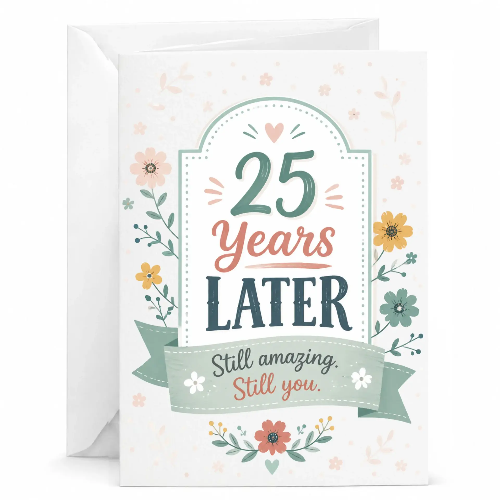 Anniversary Greeting Card 25 Years Later Still Amazing Still You Floral Design Premium Card for Milestone Celebration