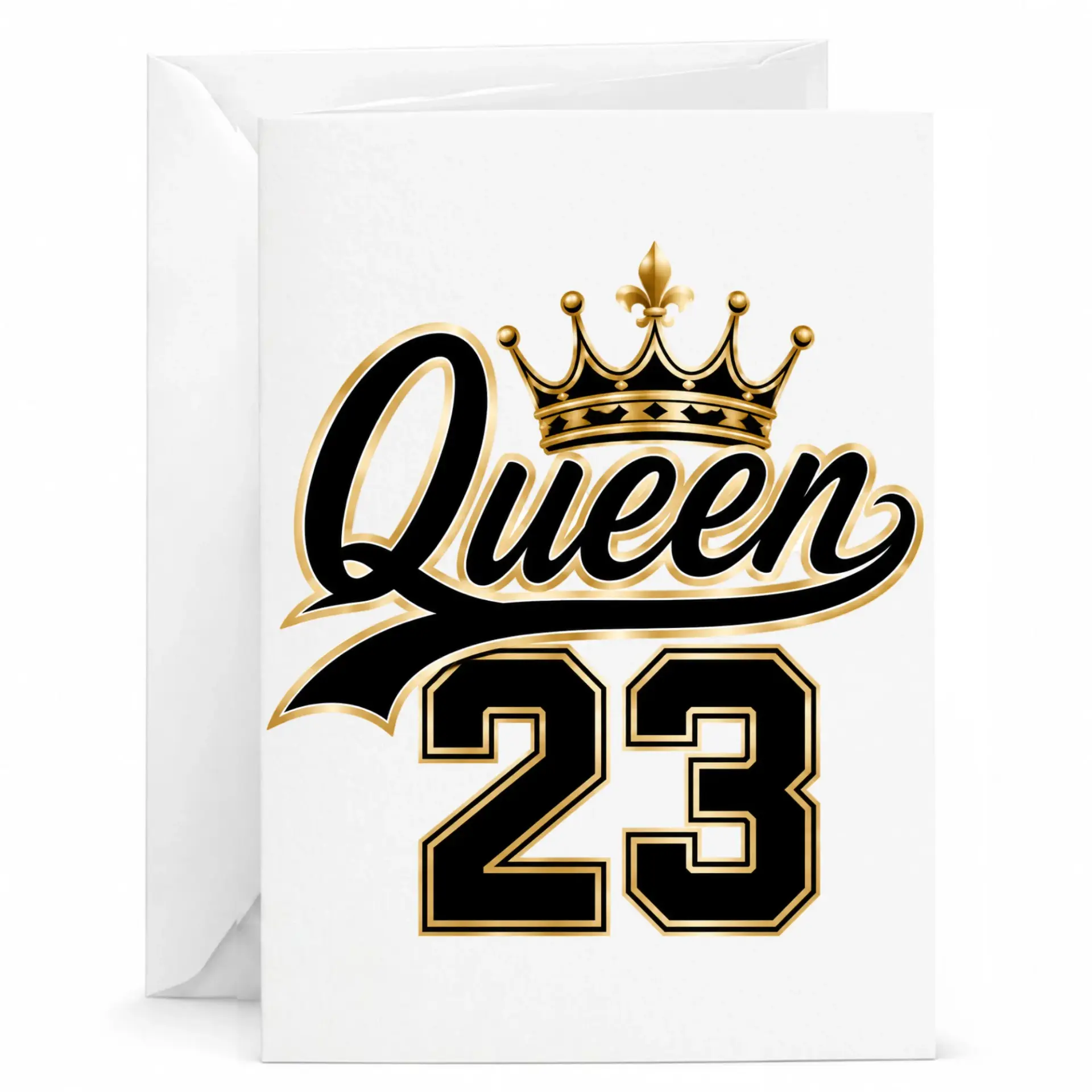 Birthday Card Queen 23 Premium Greeting Card with Envelope Elegant Gold Crown and Bold Typography Design for Celebrations