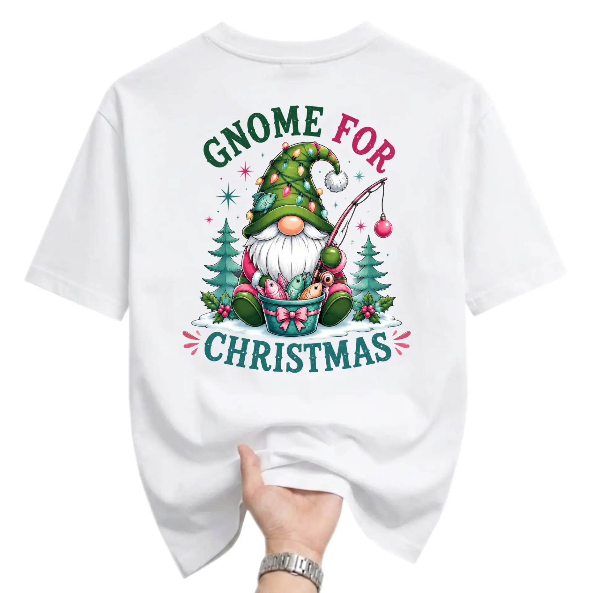Funny Shirt Gnome for Christmas Graphic Tee Unisex Holiday Fishing Themed Apparel Casual Crew Neck Cotton T-Shirt