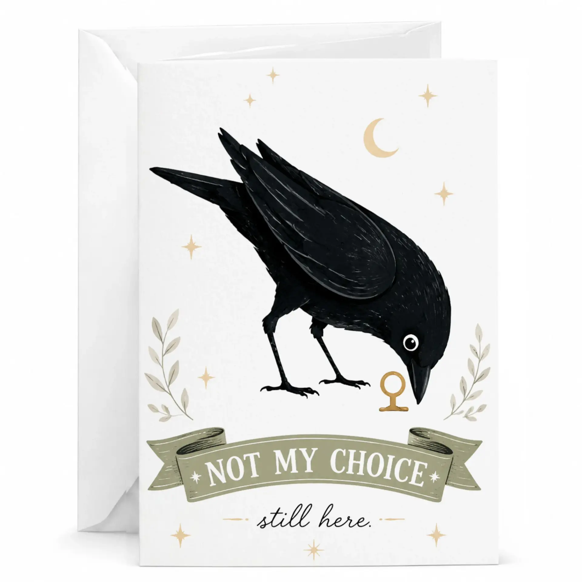 Funny Greeting Card with Envelope Whimsical Crow Illustration Art for Birthday and Encouragement Notes