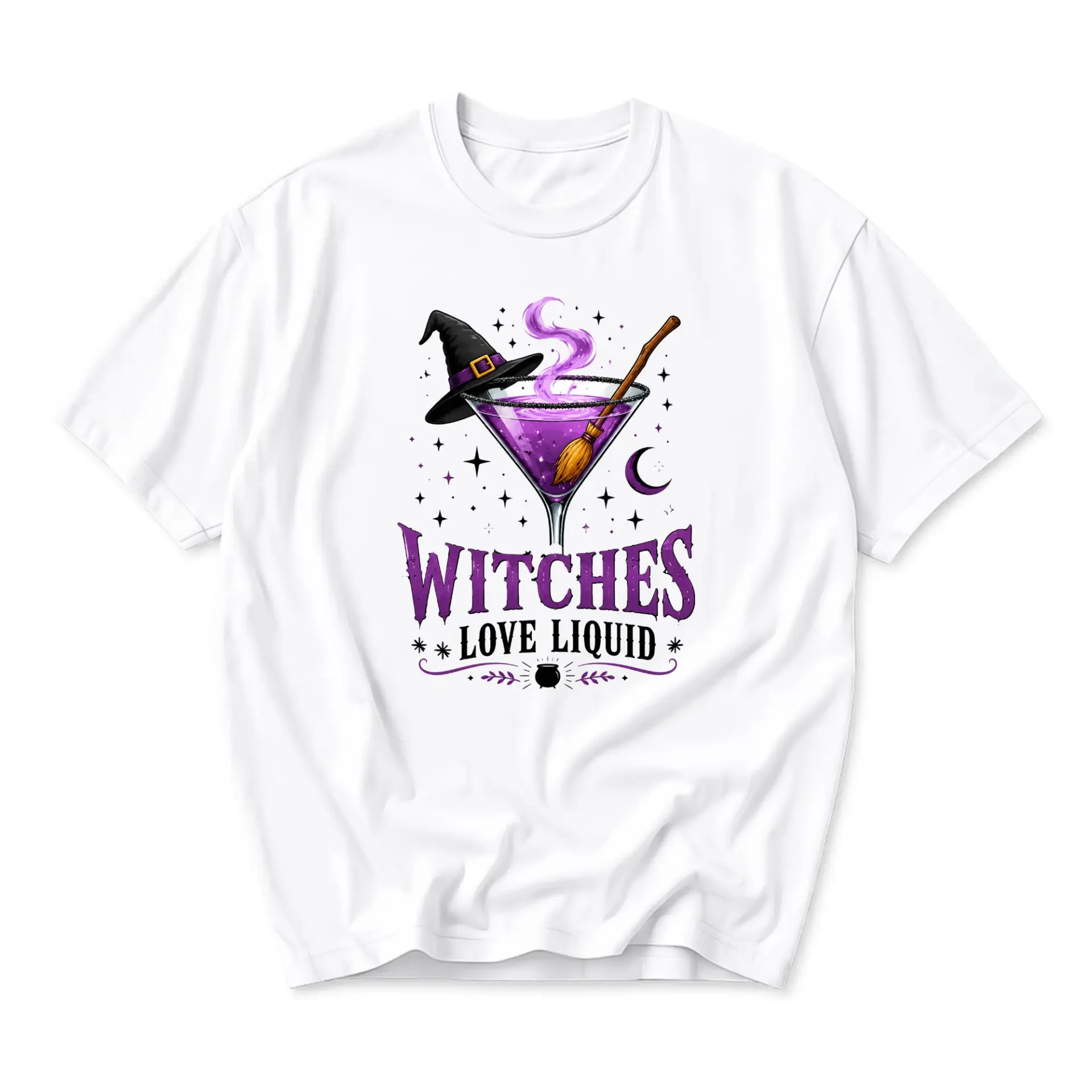 Graphic Tee Witches Love Liquid Funny Shirt Casual Unisex Crew Neck Print Top for Everyday Holiday Outfit Wear Apparel