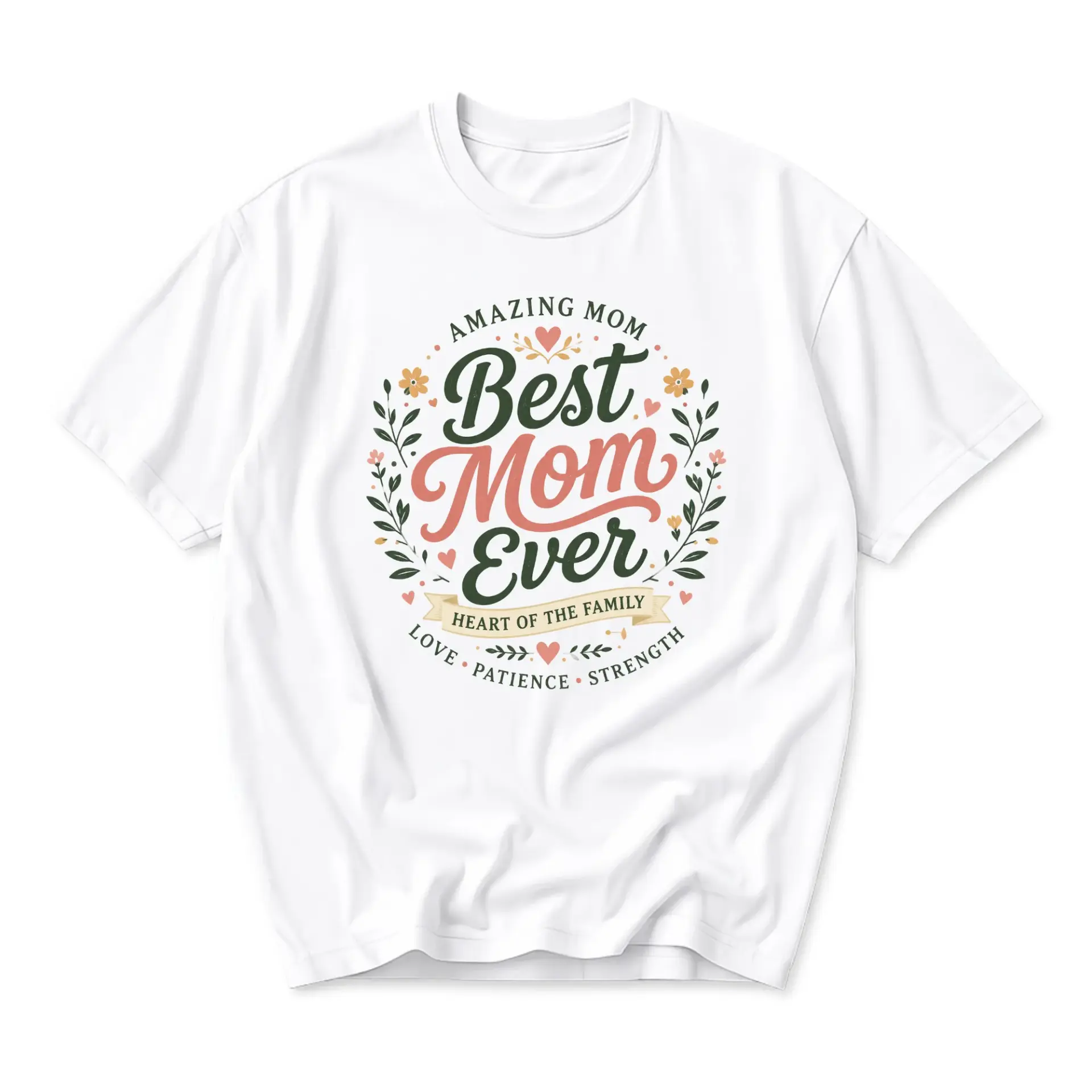 Graphic Tee Best Mom Ever Floral Design Unisex Cotton Crew Neck T-Shirt for Casual Everyday Wear and Gift Giving