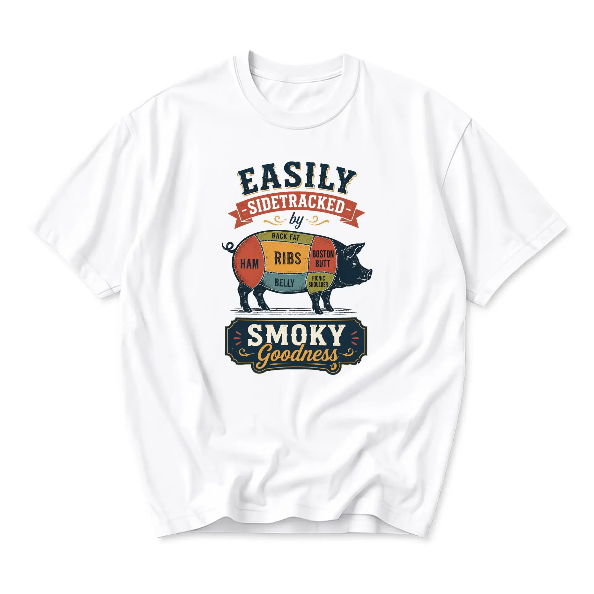 Funny Shirt Easily Sidetracked by Smoky Goodness Diagram Graphic Tee Unisex Crew Neck Casual Cotton Blend Apparel