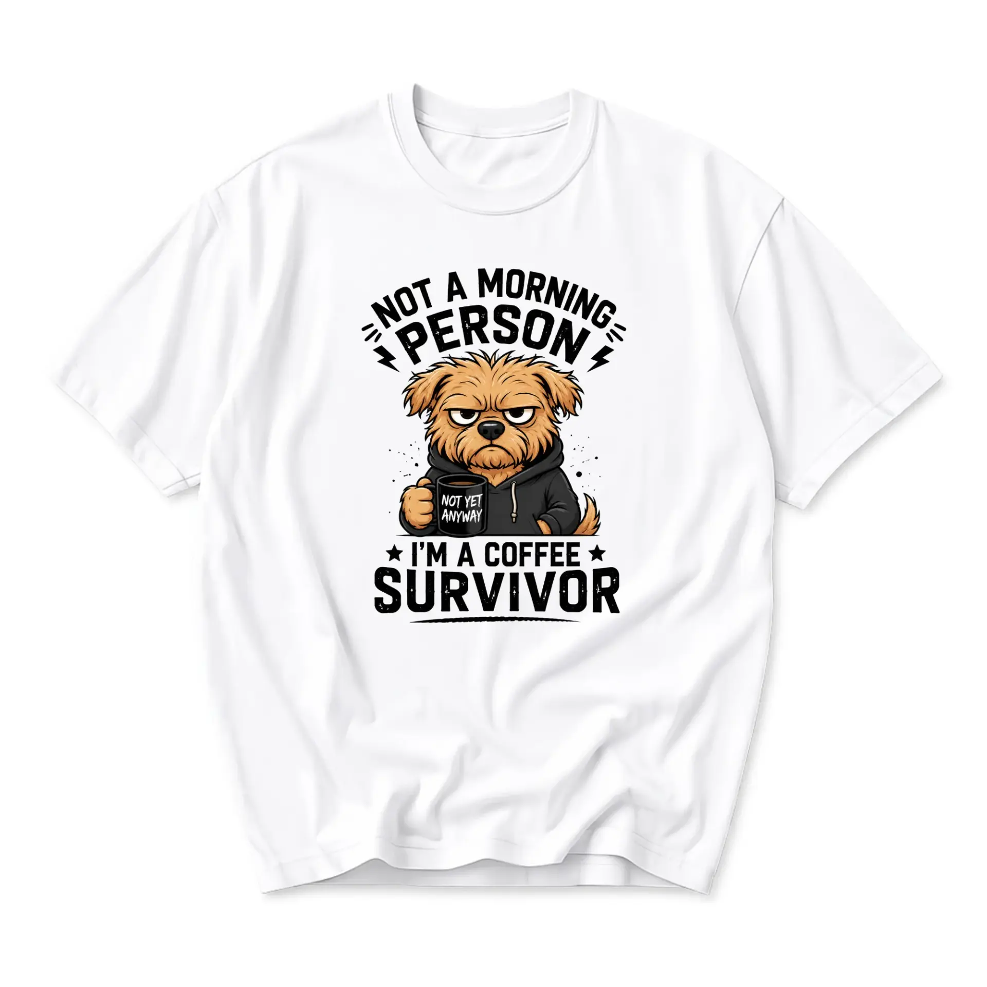 Funny Shirt Not a Morning Person Coffee Survivor Dog Graphic Tee Unisex