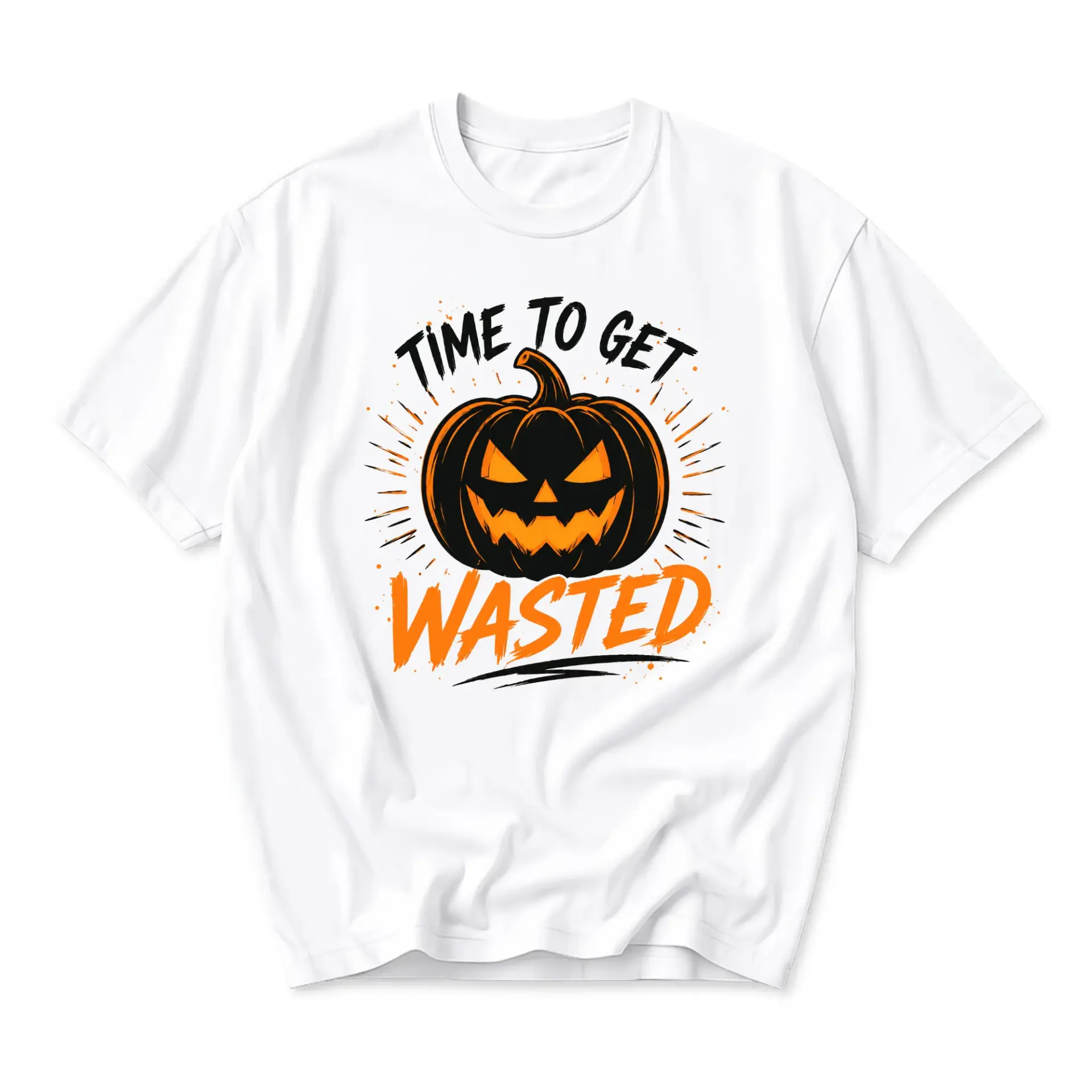 Funny Shirt Time to Get Wasted Pumpkin Graphic Tee Unisex Casual Crew Neck Soft Cotton Blend Everyday Seasonal Apparel