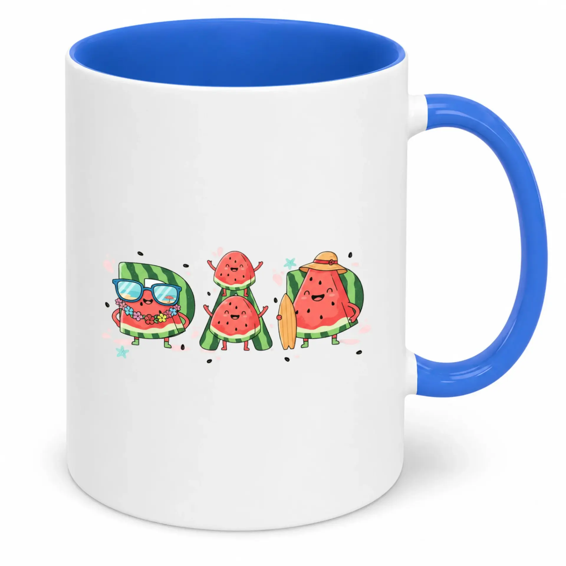 Funny Watermelon Dad Ceramic Coffee Mug with Summer Tropical Theme for Father's Day, Best Dad Birthday Gift for Papa