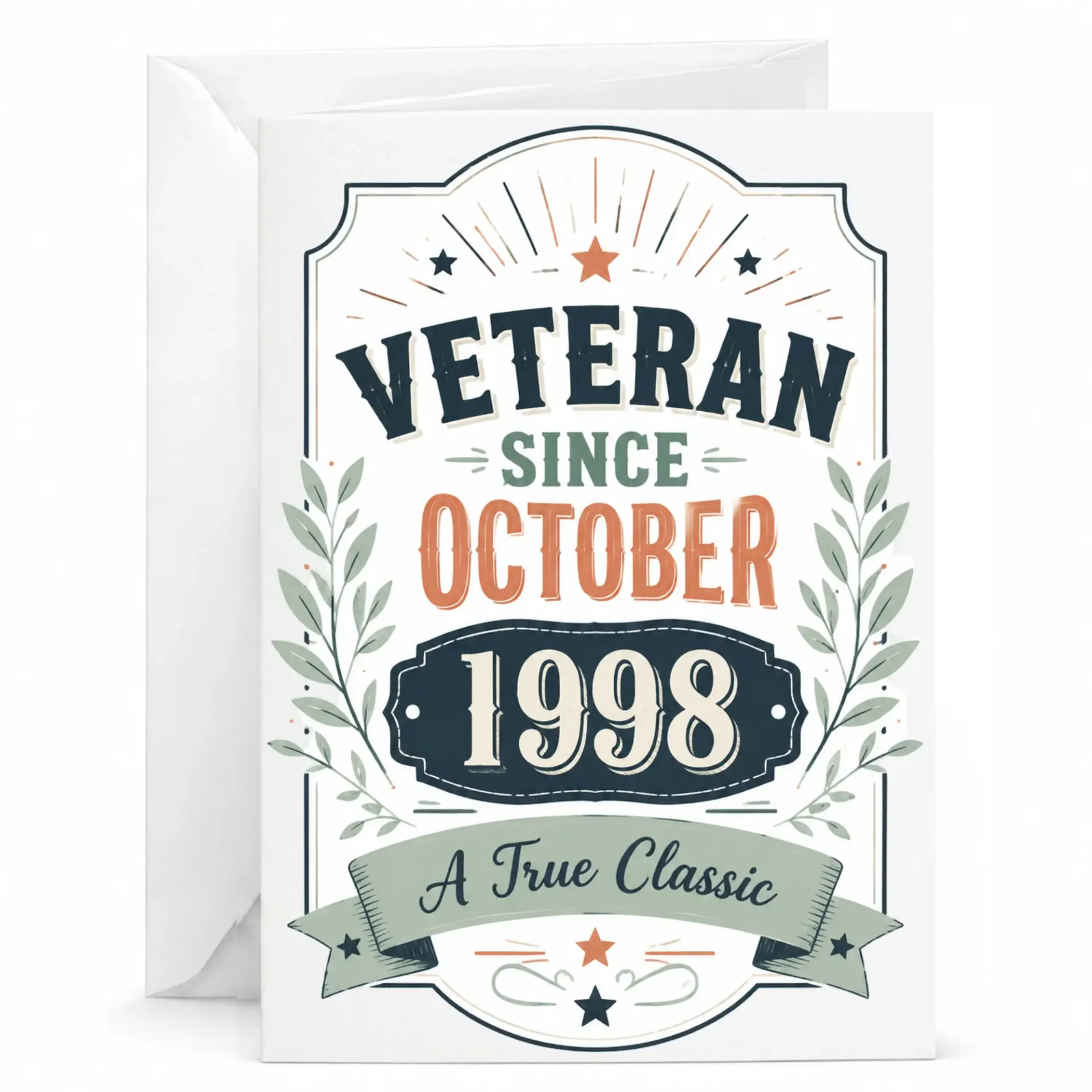 Greeting Card Veteran Since October 1998 a True Classic Vintage Style Professional Print Folded Stationery for Milestone