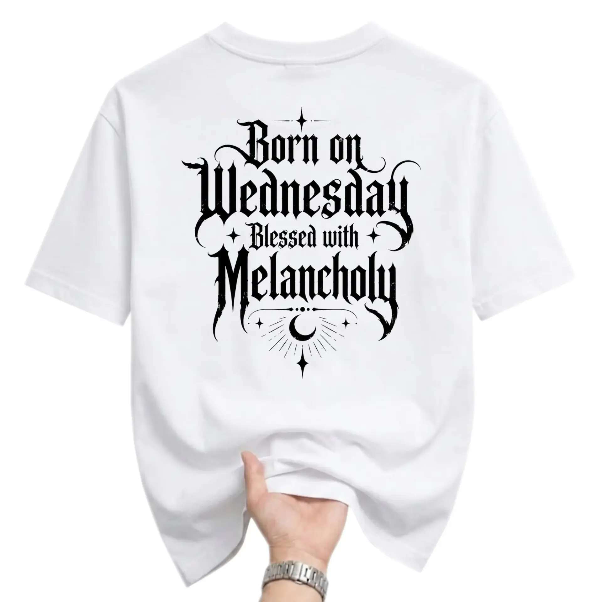 Funny Shirt Born on Wednesday Blessed with Melancholy Graphic Tee Unisex Crew Neck Casual Cotton Blend Top