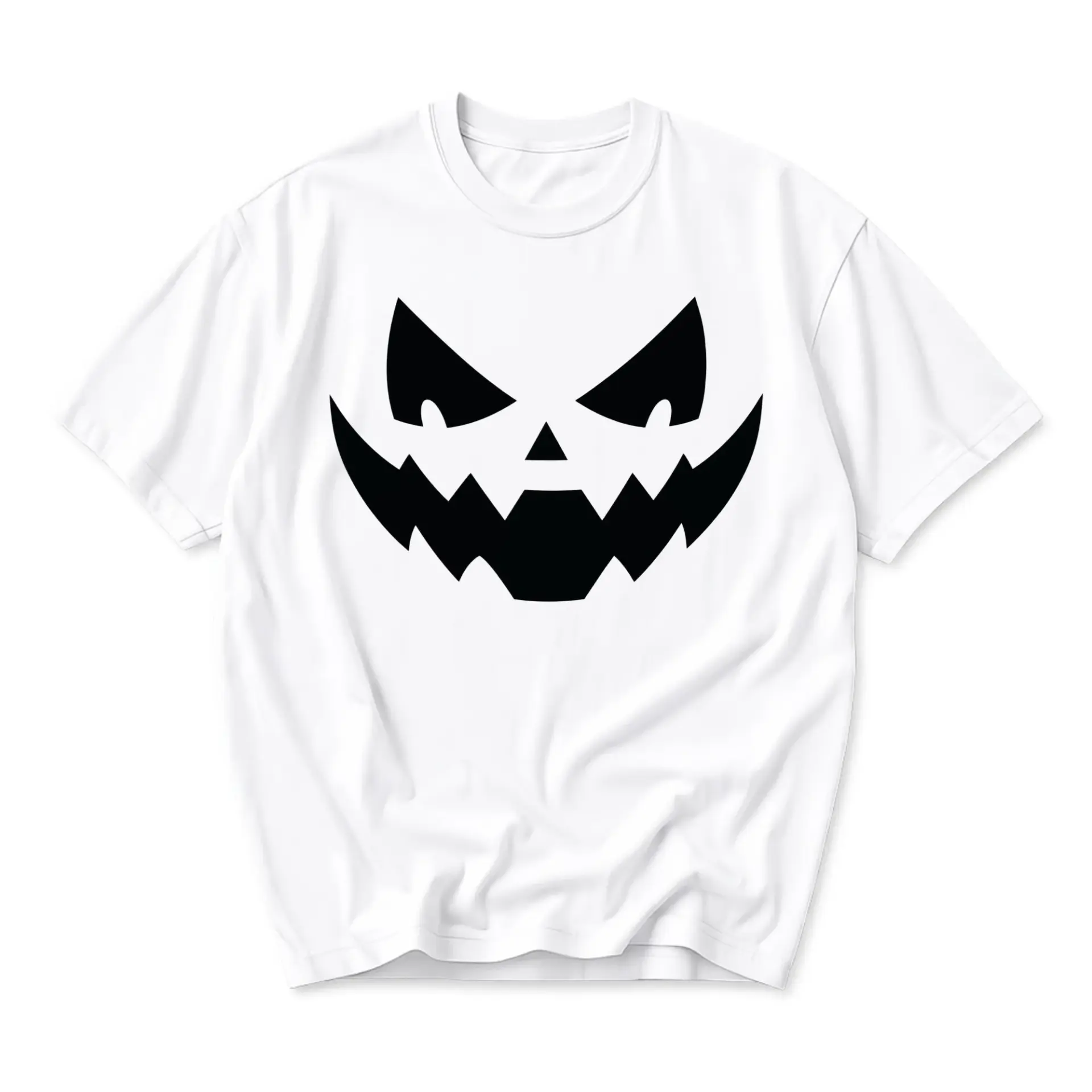 Graphic Tee Unisex Crew Neck T-Shirt Featuring Spooky Jack O Lantern Pumpkin Face Silhouette for Casual Fall Apparel