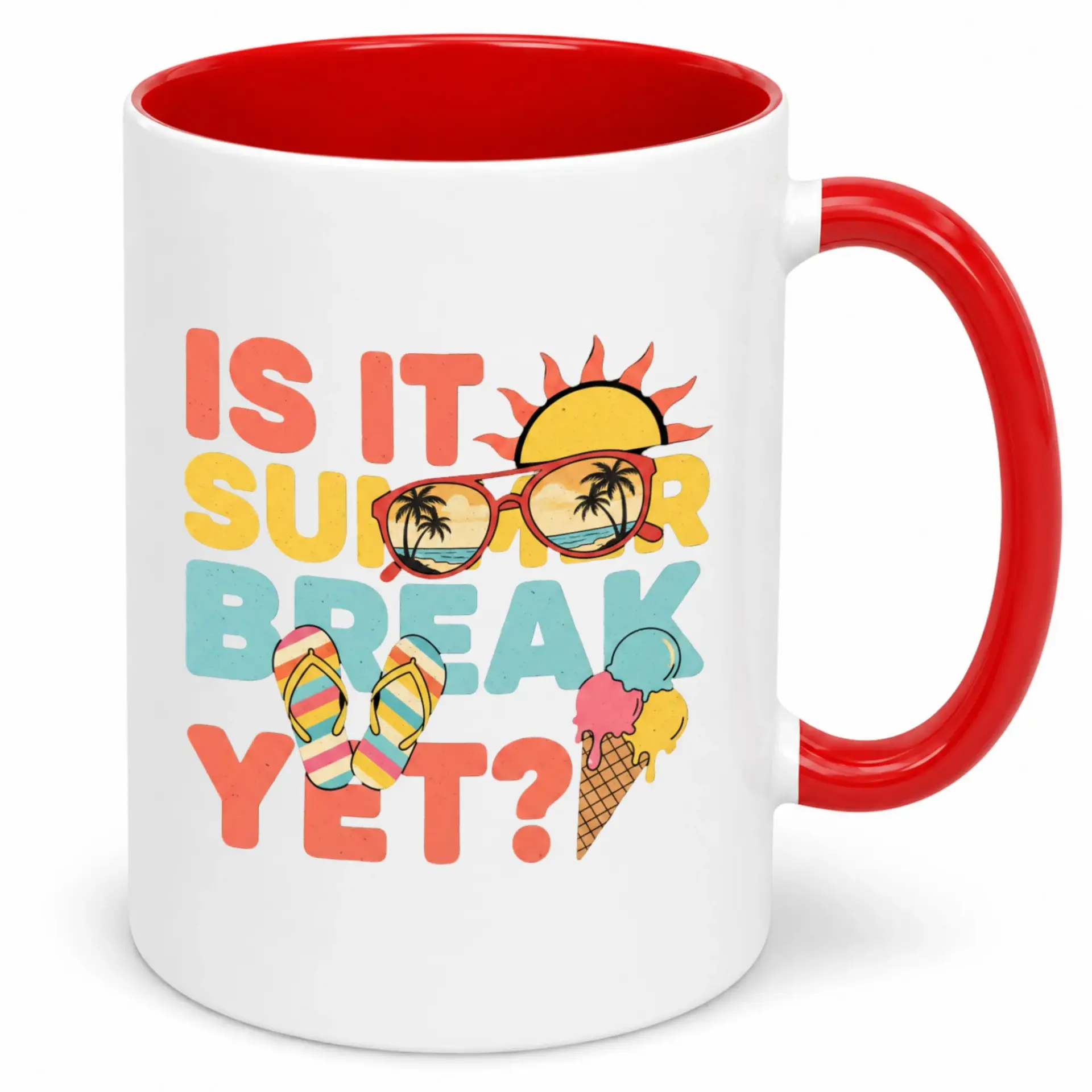 Funny Break Themed Ceramic Coffee Mug with Beach Sunglasses Cream Flops Design for Vacation Enthusiasts